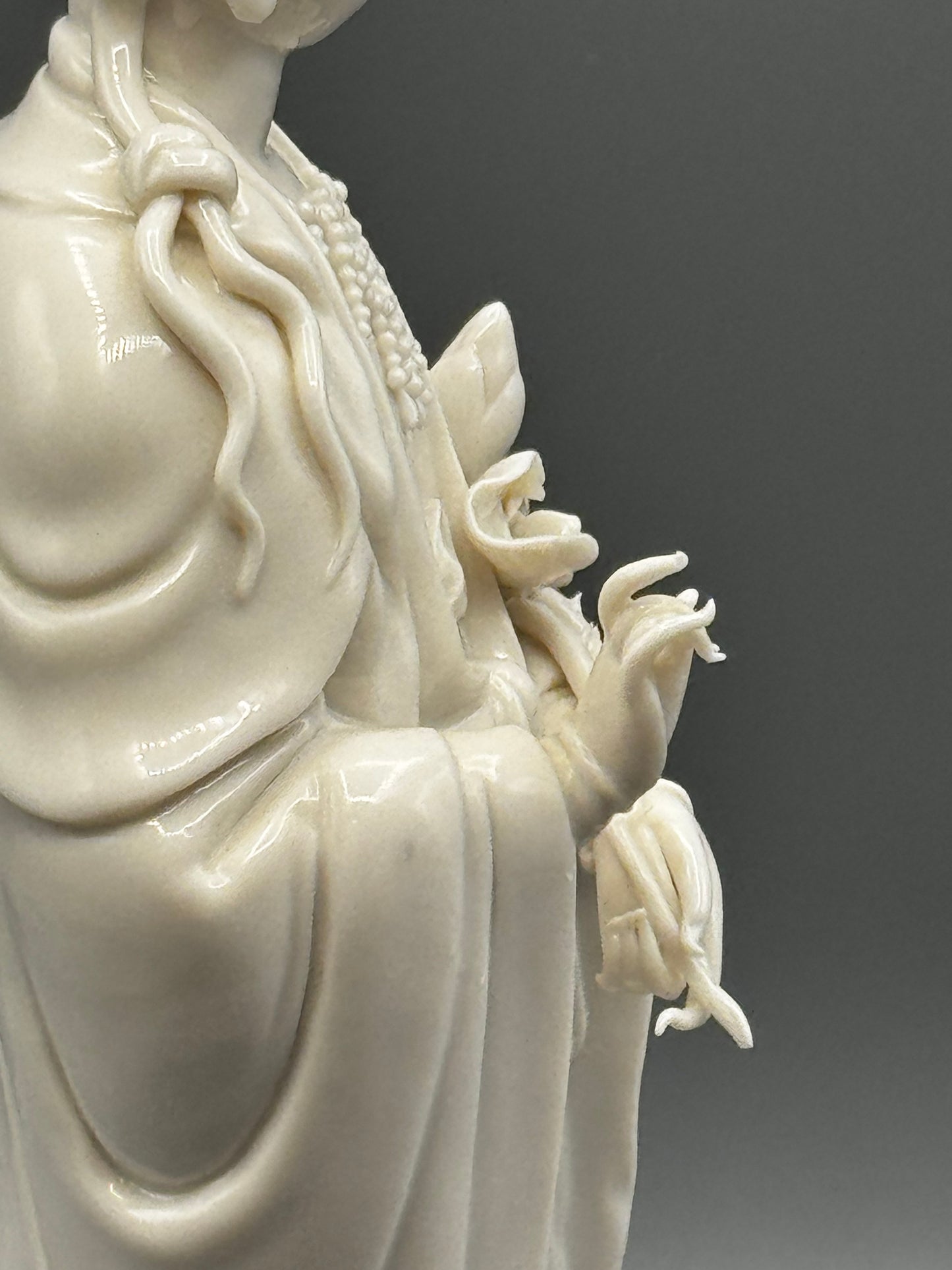 Vintage Blanc de Chine Guanyin Figurine Standing on Dragon 11.5”