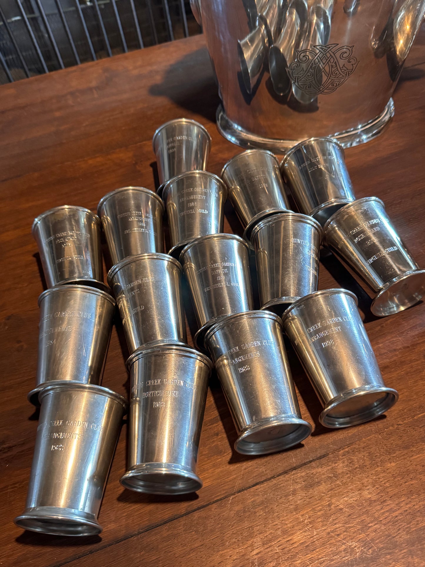EACH - Mint Julep Cup Pewter Inscribed Hunting Creek Garden Club Trophy Vintage - PICK Your Favorite ❤️