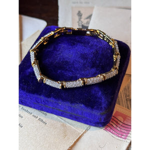 Swarovski Crystal Bracelet Goldtone Pavé Tennis Link Signed 7” 8” w. Extension