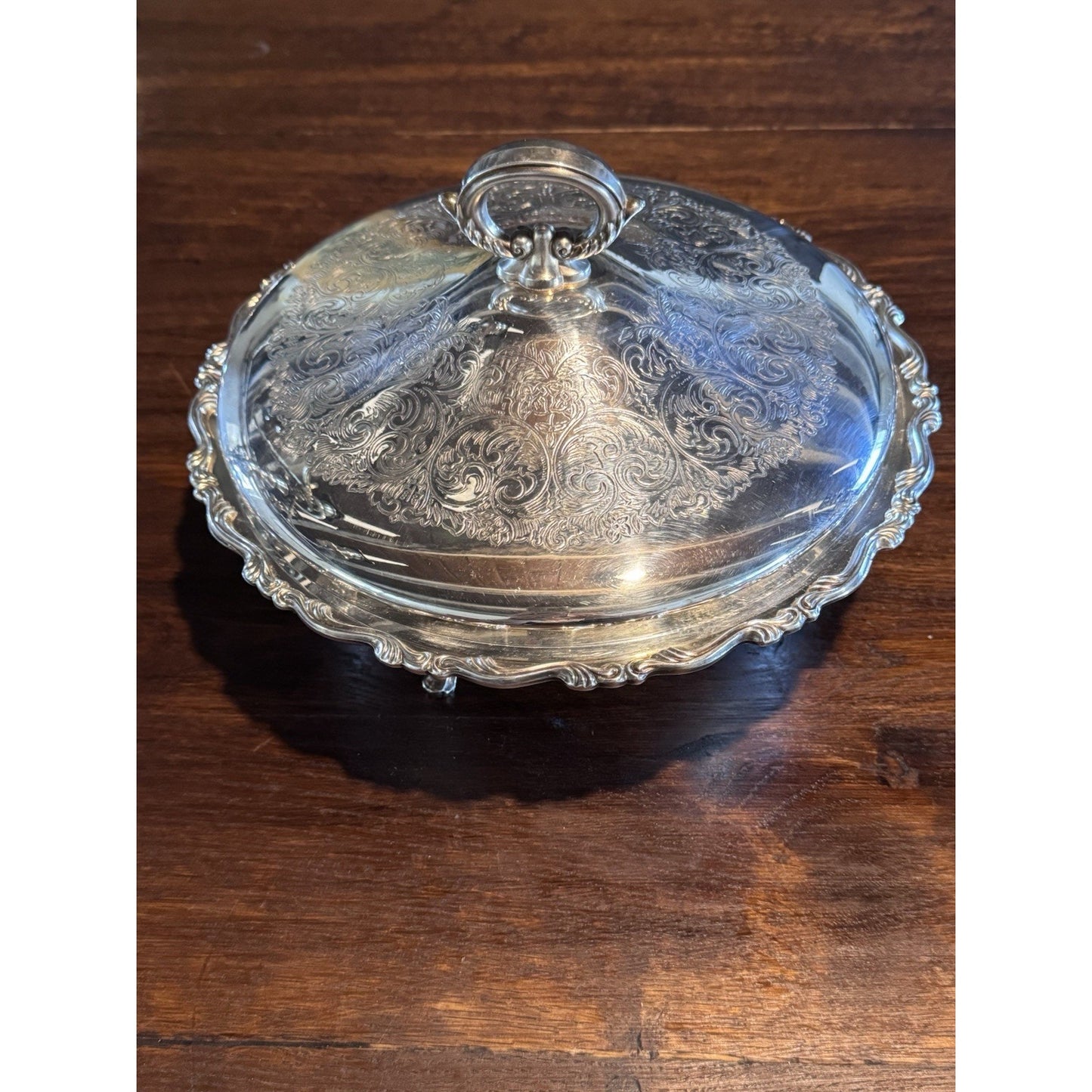 Silverplate Footed Bowl WM Rogers Covered Serving Dish Pyrex 1.5 Qt VINTAGE