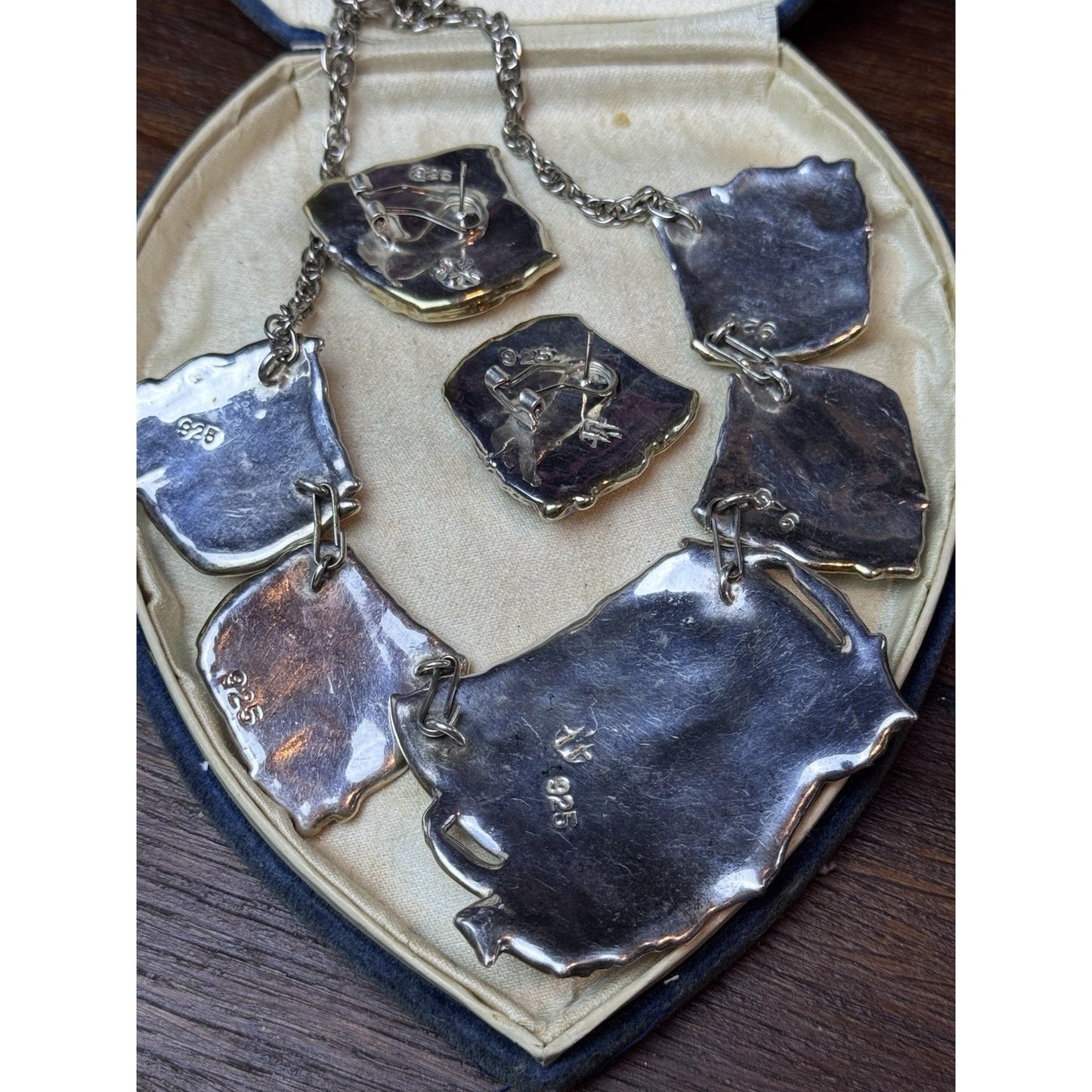 Sterling 925 Leopard Necklace Earrings Set Panther Big Cat Artisan Statement