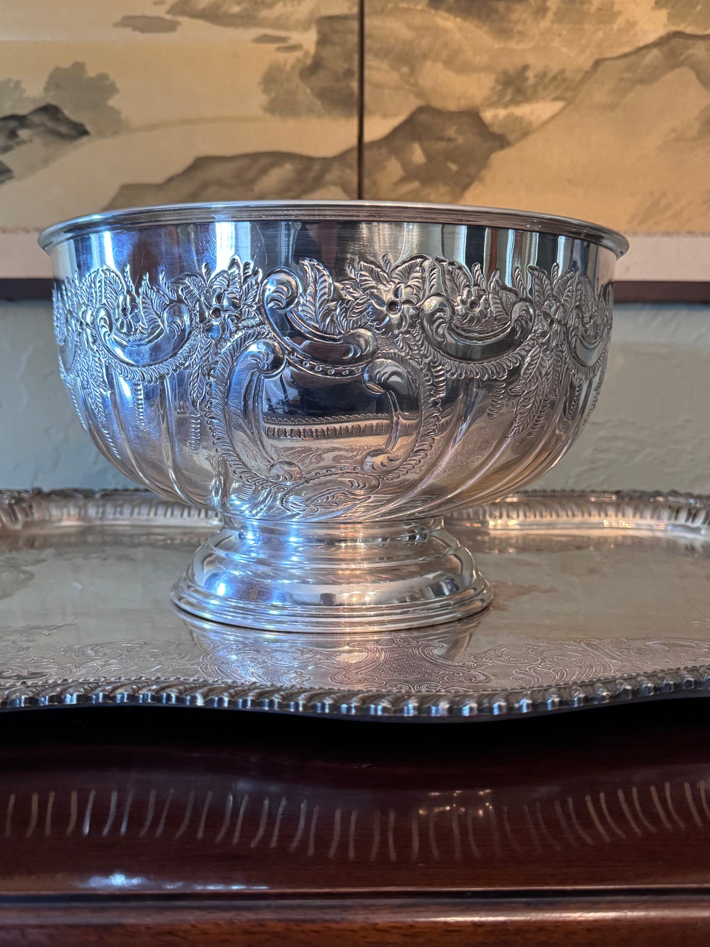 Sheffield IFS Silverplate Punch Bowl 12.25” Vintage English Serving Bowl Made in England