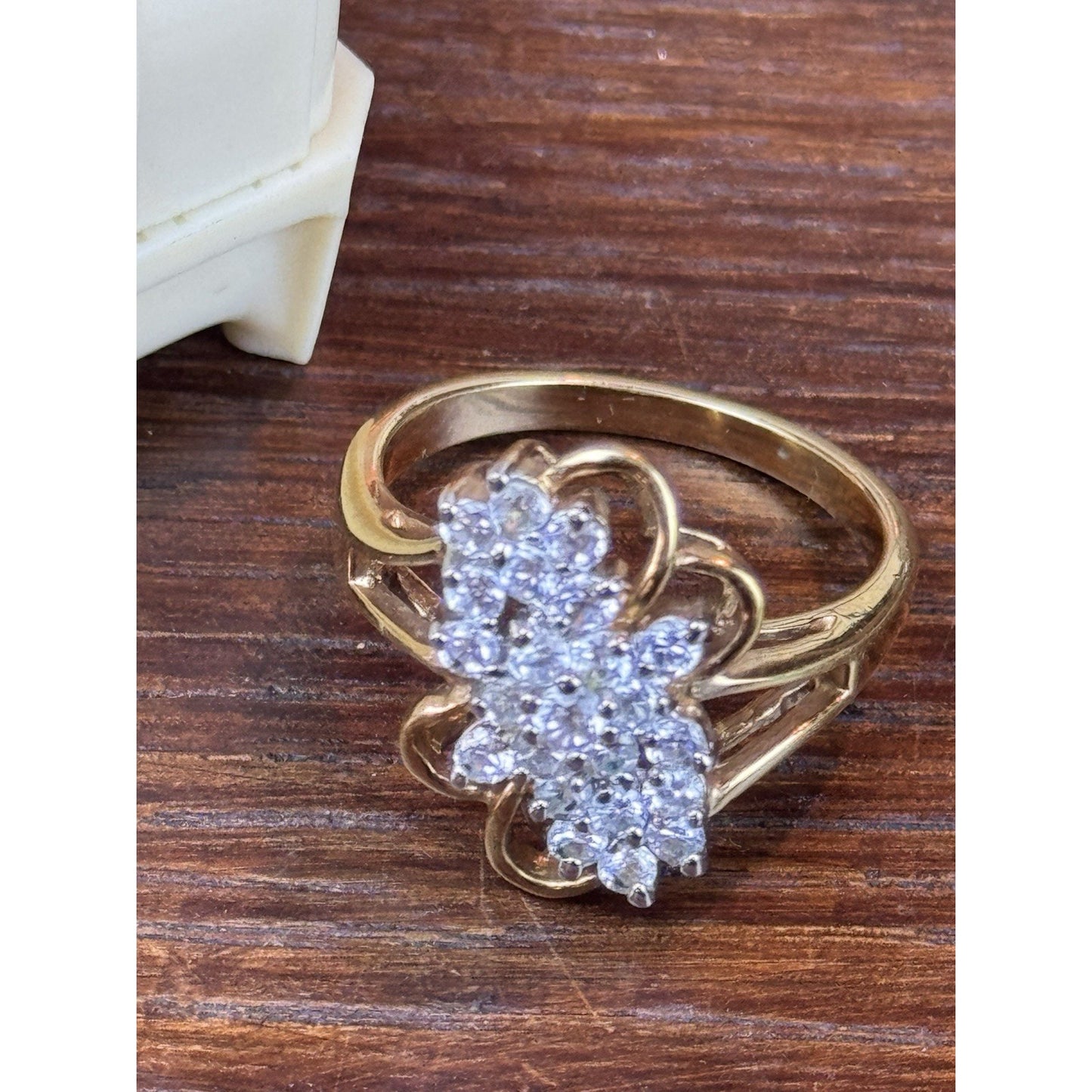 Vintage Goldtone Clear Rhinestone Cluster Cocktail Ring Size 10.75