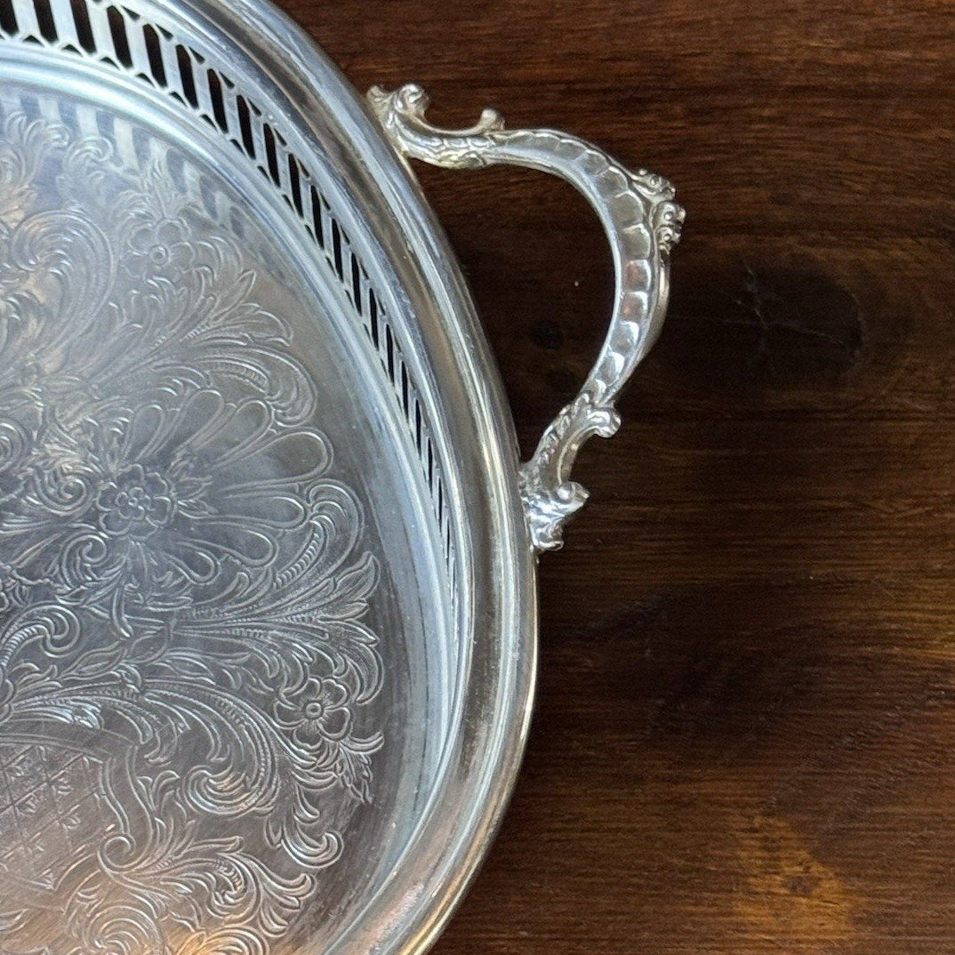 Silverplate Gallery Tray Footed Handled Wallace Ornate Serving Vanity 14”