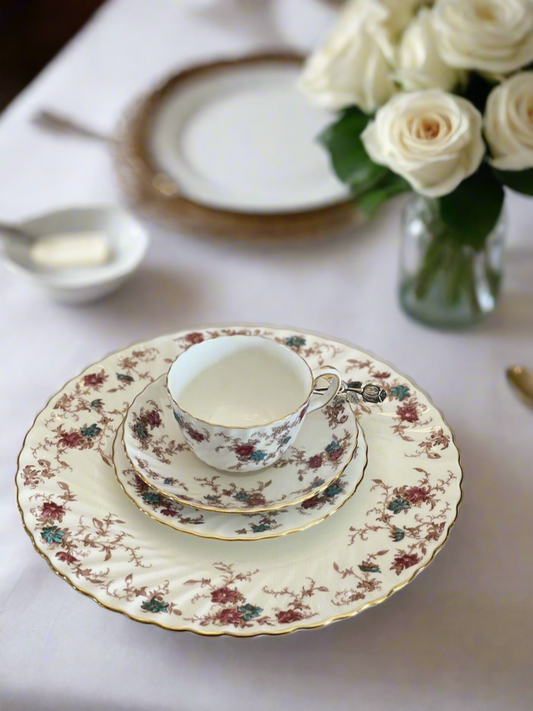 MINTON Ancestral 4 Piece Place Setting Cup Saucer 10.5” Dinner Plate & Bread Plate