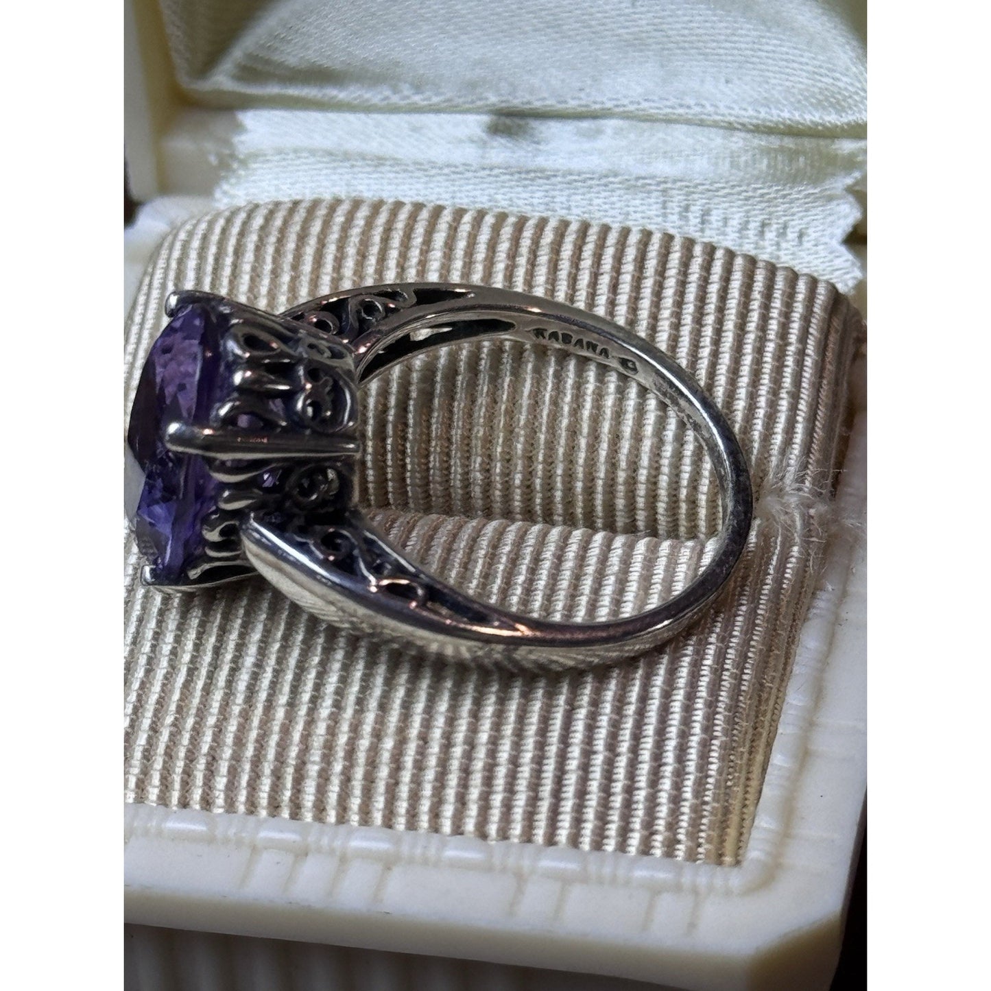 Sterling Silver Ring Purple Amethyst Size 7.5 Signed KABANA Estate Jewelry