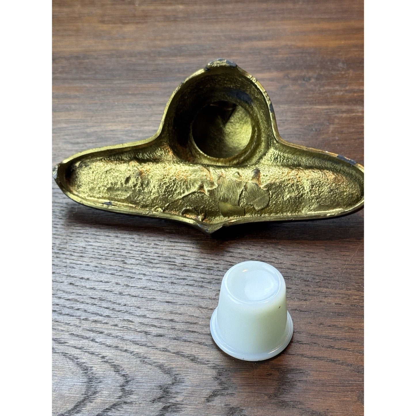 Antique Art Deco Brass Tone Ink Stand Inkwell Pen Tray 6.5” Desk Accessory