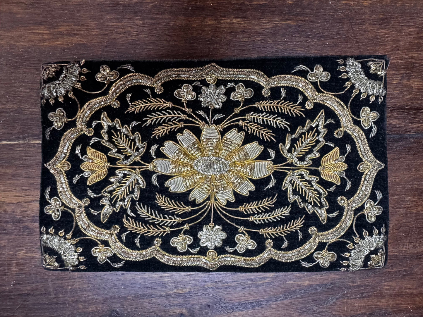 Vintage Indian Velvet Embroidered Clutch Evening Bag Goldwork 8”