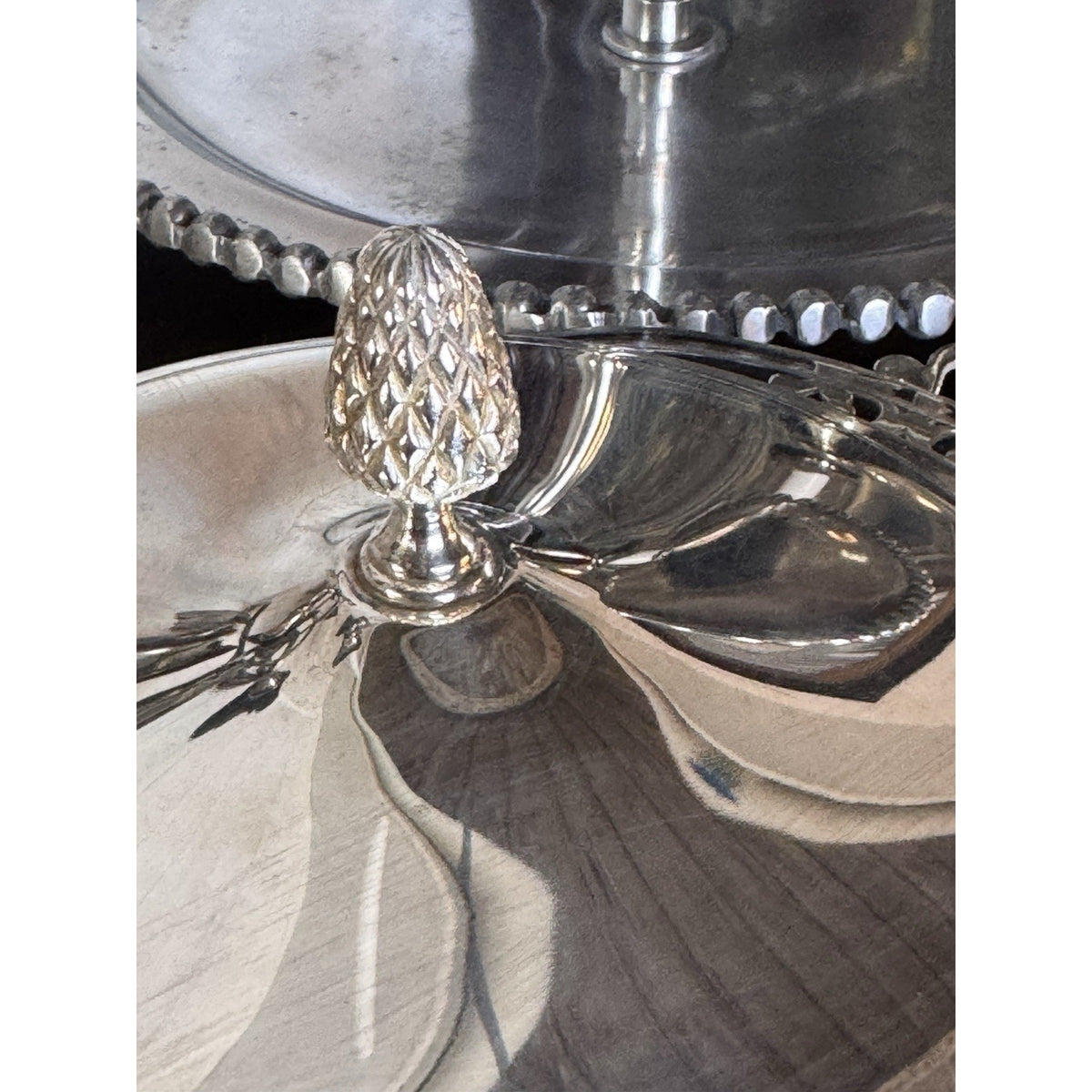 Silverplate Casserole Server Sheffield Silver Co Pyrex Insert Pinecone Lid 9”
