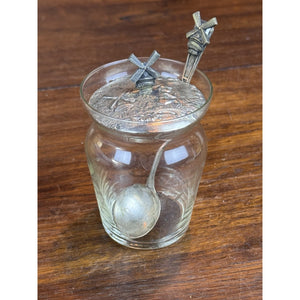 Vintage Dutch Windmill Silverplate Glass Confiture Jam Jar Matching Spoon