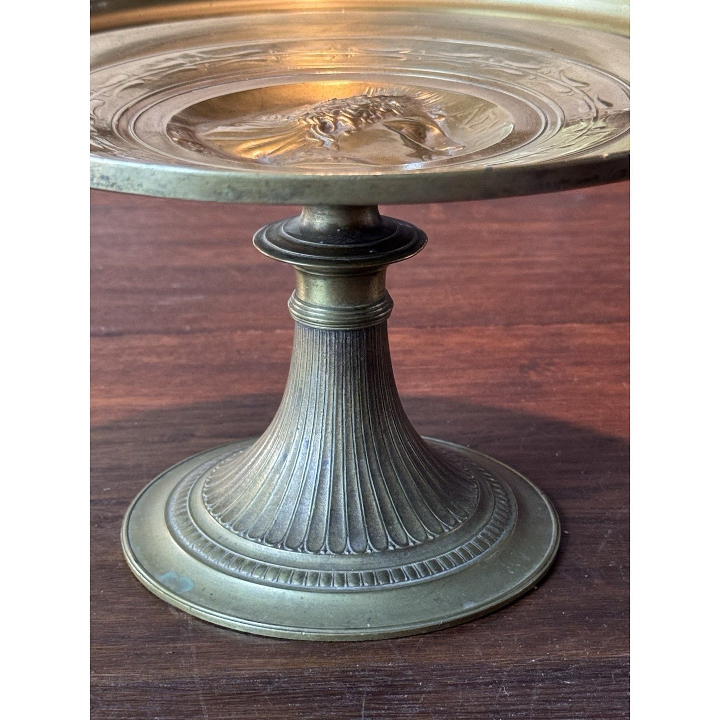 Antique Brass Tazza Compote Classical Medallion Pedestal Dish 14” Handles