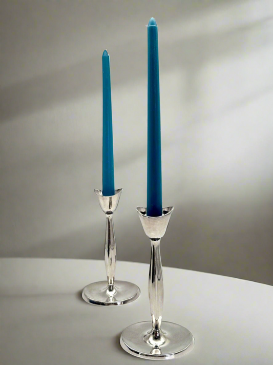 Vintage Pair Danish Silver Plate Candle Sticks MCM STYLE ca. 7.25”