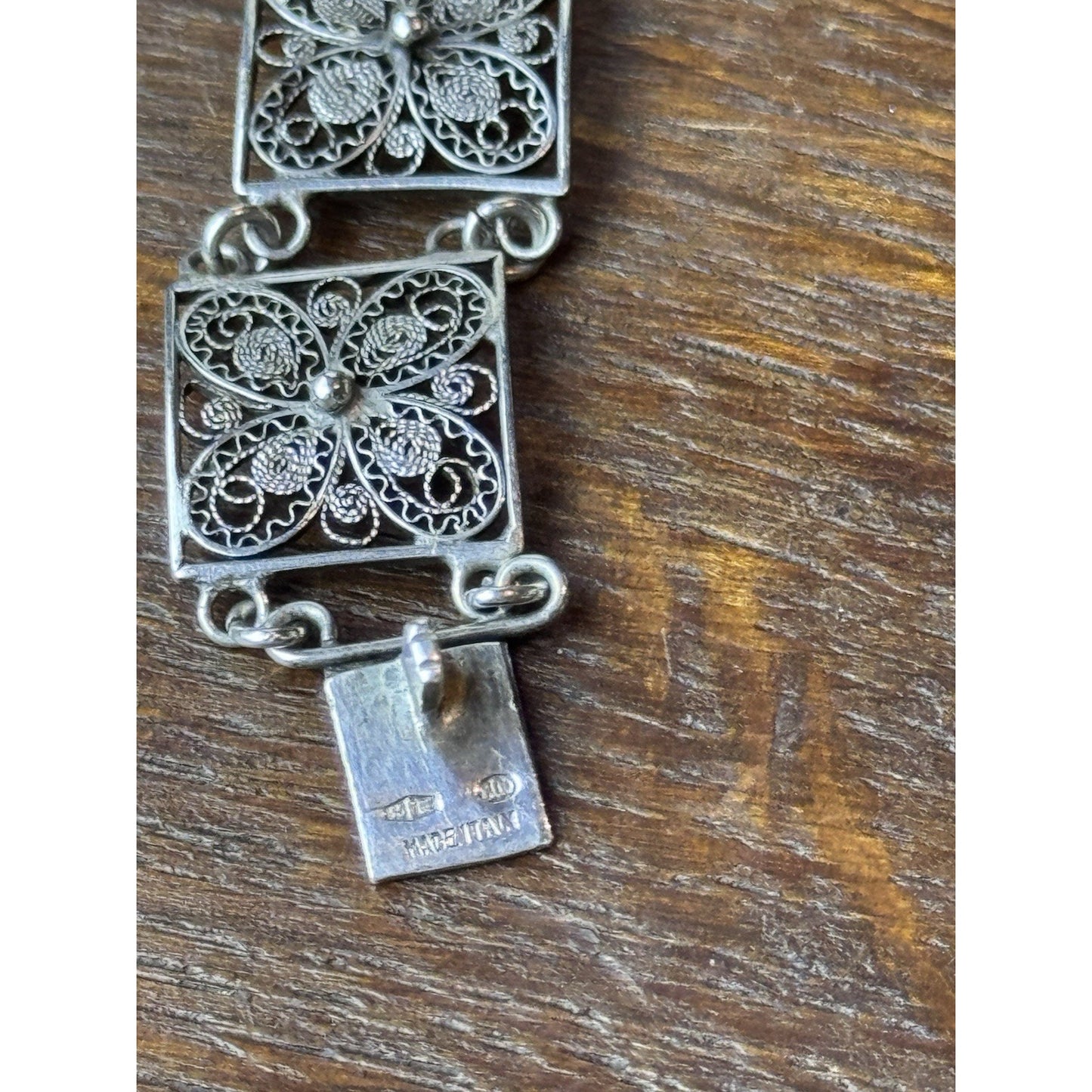 800 Silver Bracelet Filigree 6.75” Floral Link Made Italy VINTAGE