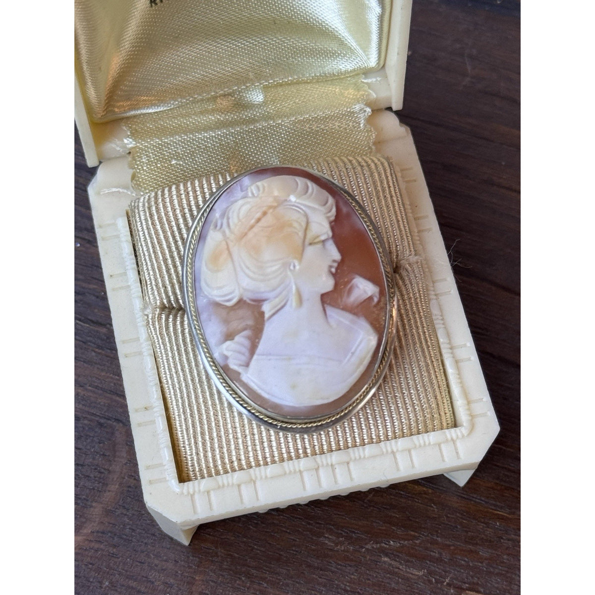 Vintage 800 Silver Shell Cameo Brooch Pendant Hand Carved Lady 1.25”
