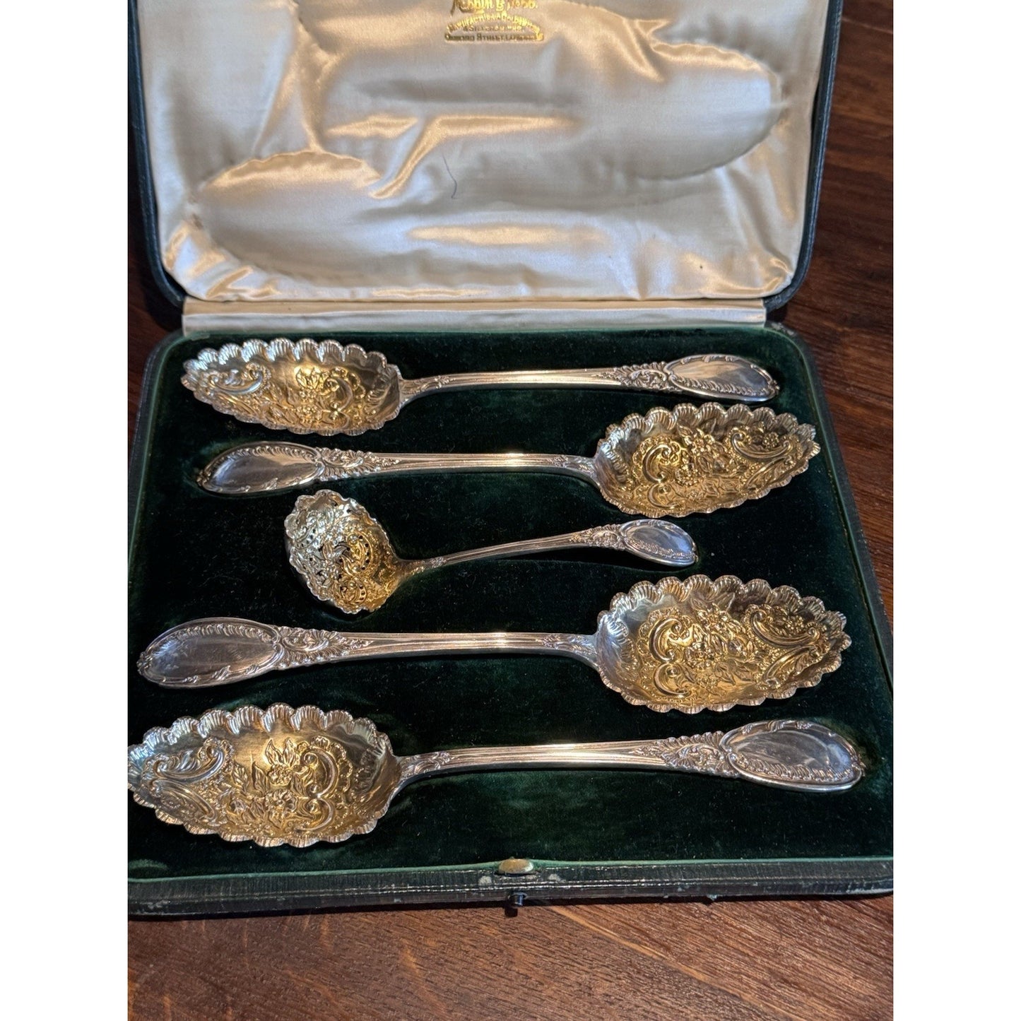 Berry Spoon Set Mappin & Webb Princess Plate Gold Wash Cased Victorian STYLE
