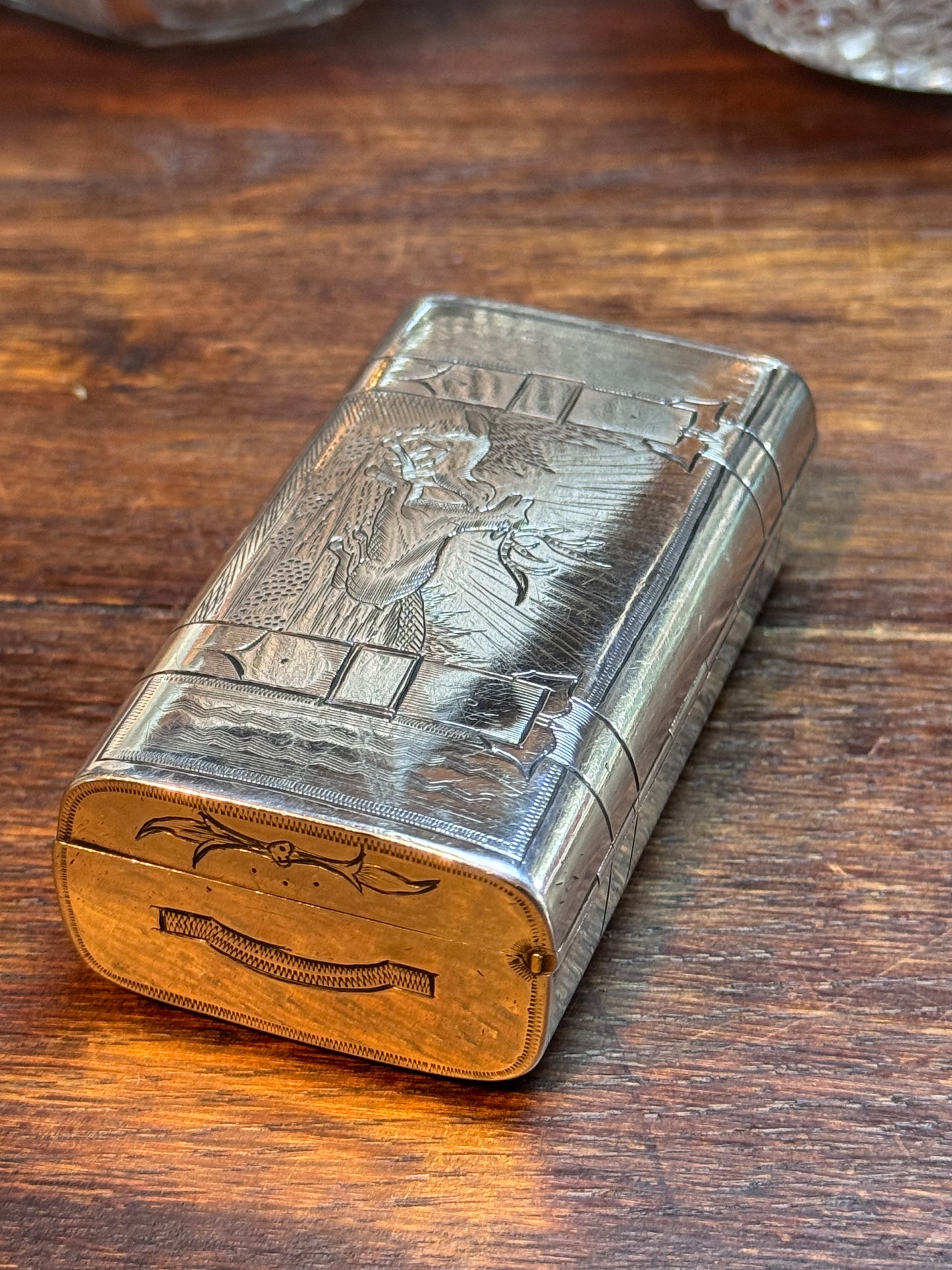 Antique Russian Imperial 84 Zolotnik Fine Silver (.875) Case – Moscow 1873 – Hunting Scene – 106.1g