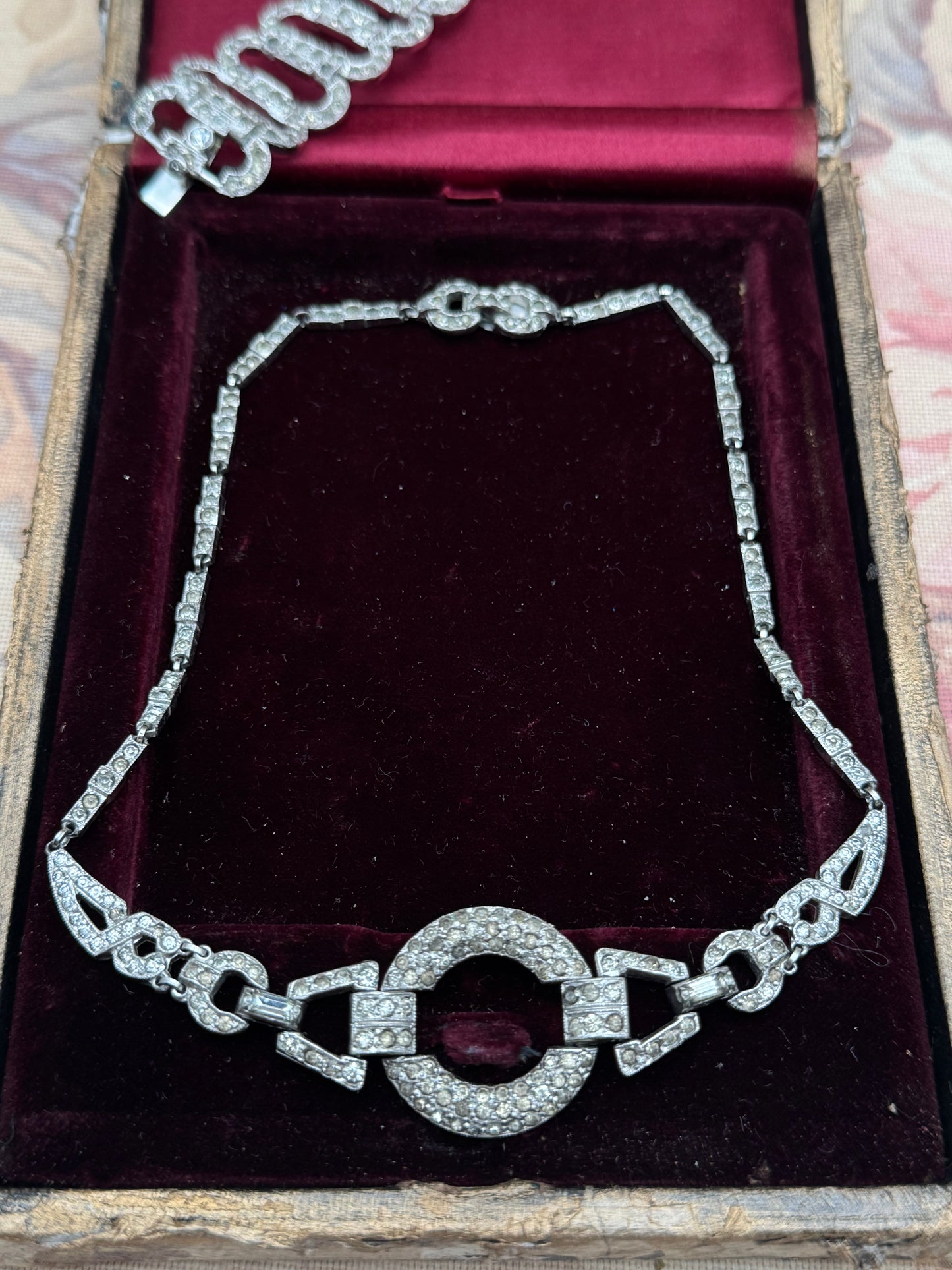 Art Deco Rhinestone Bracelet & Necklace Set 1920s 1930s Missing Dark Stones