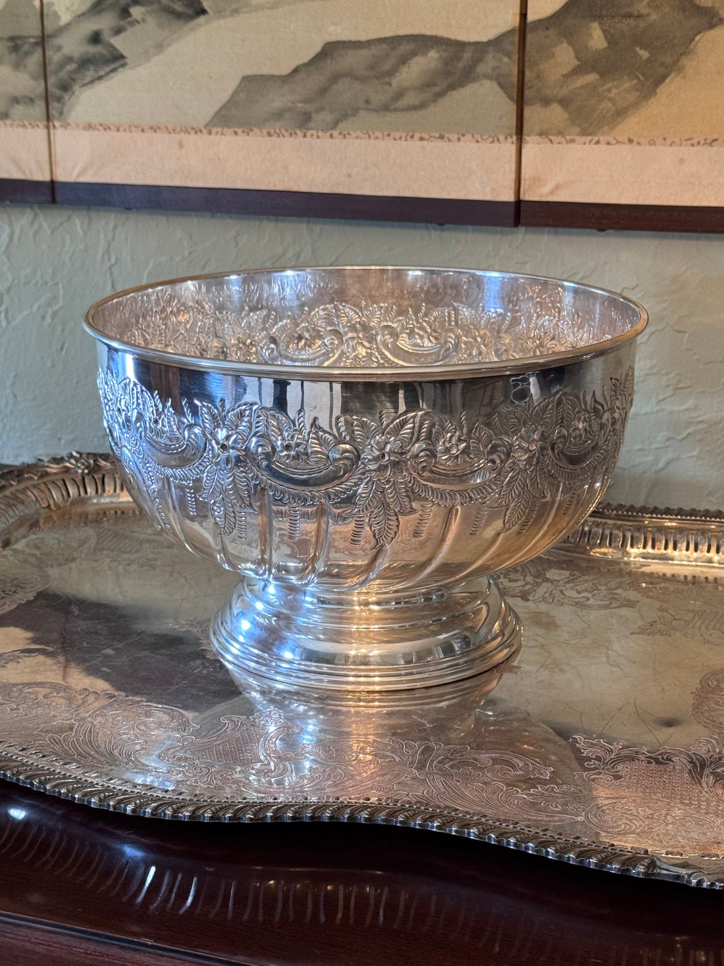 Sheffield IFS Silverplate Punch Bowl 12.25” Vintage English Serving Bowl Made in England