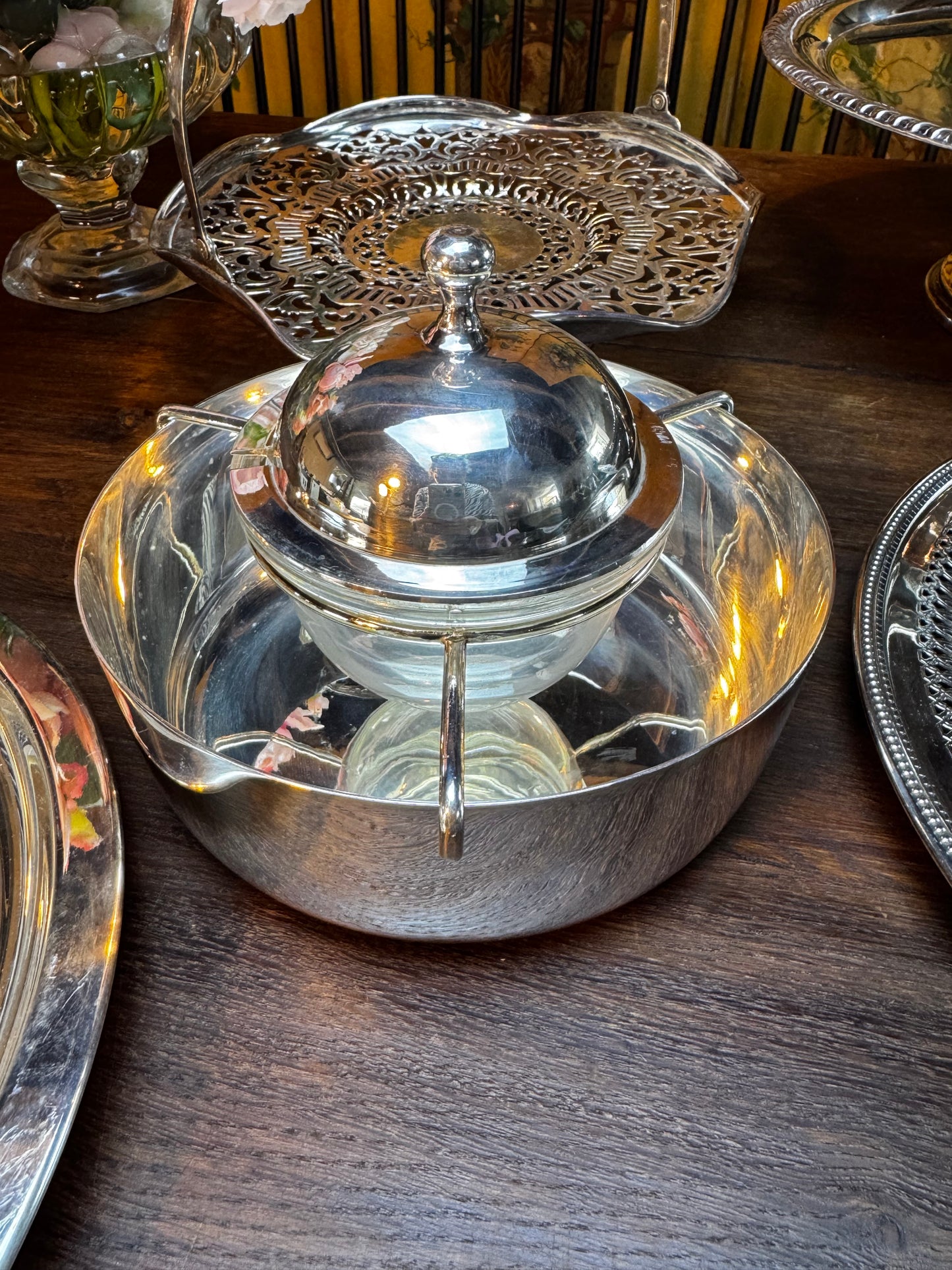 Vintage Silver Plate Caviar Server With Glass Insert & Lid CONTEMPORARY