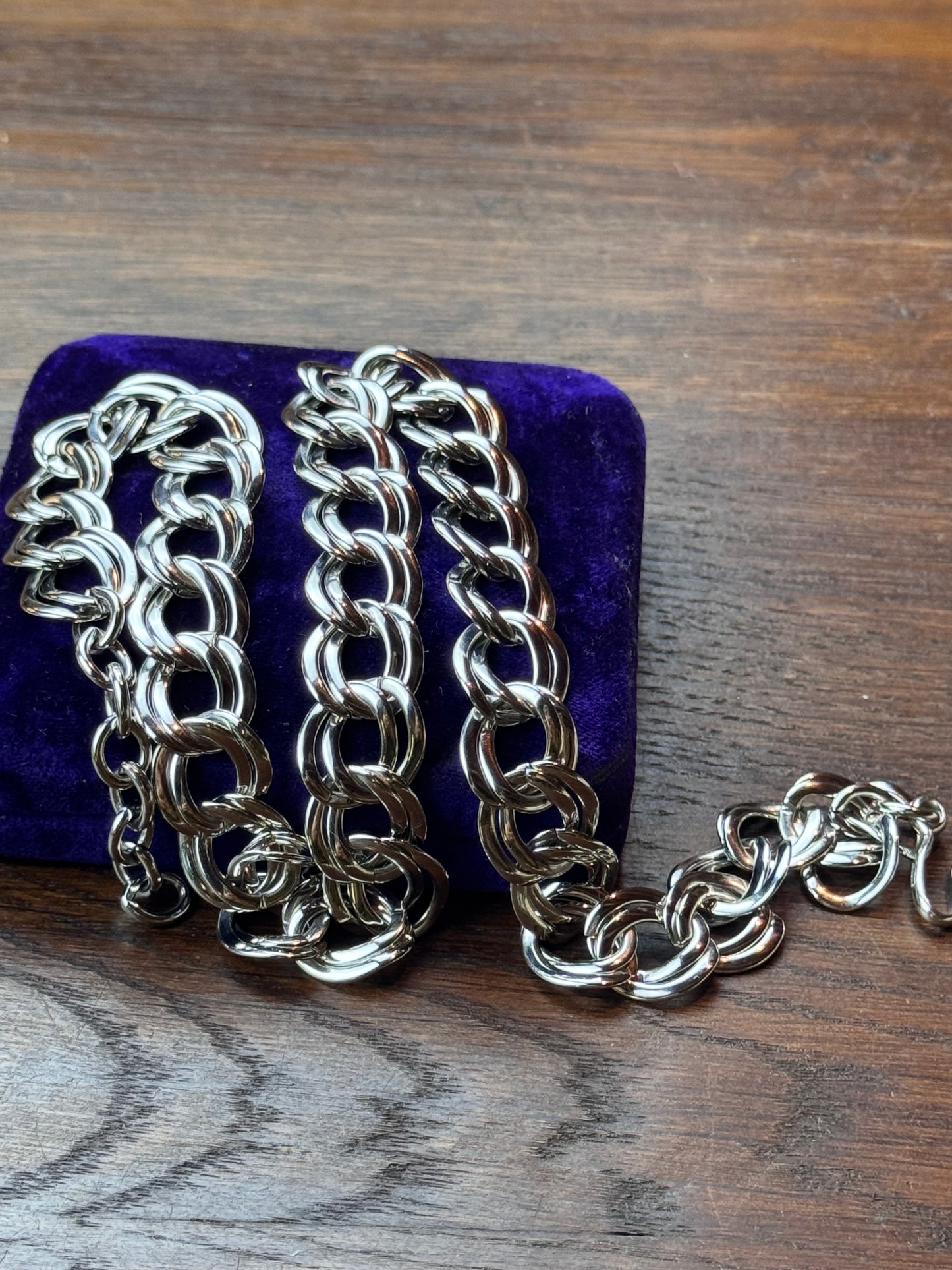 Vintage Monet Silver Tone Double Link Chain Necklace 20.5” x 5/8” Statement
