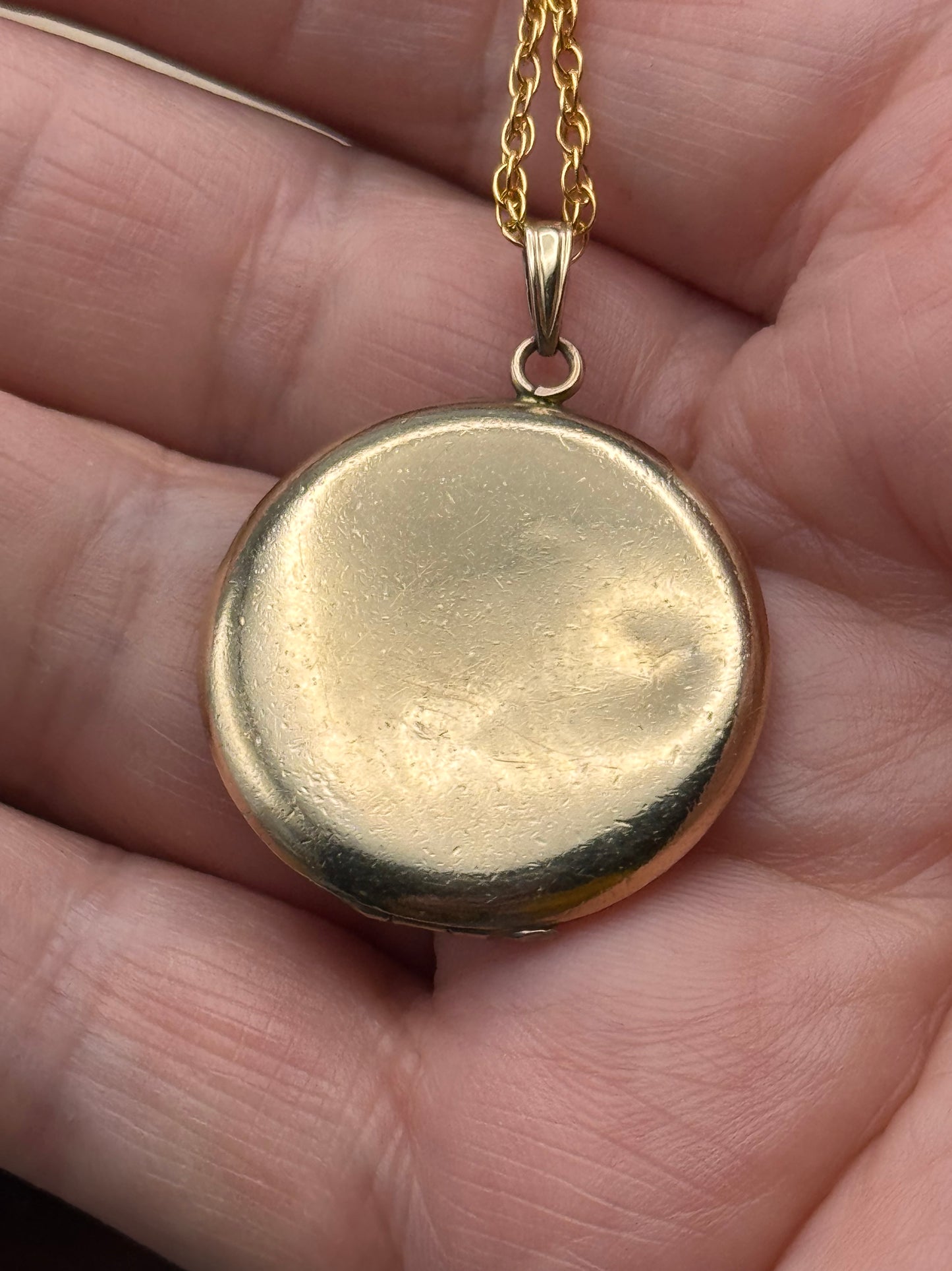 Antique Gold Filled Locket Floral Repoussé Sterling Vermeil Chain 19.5”
