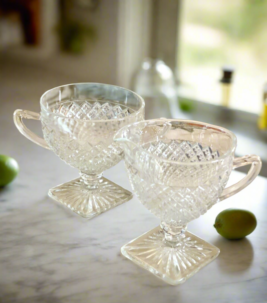 Vintage Anchor Hocking Miss America Footed Pressed Glass Creamer and Sugar Bowl