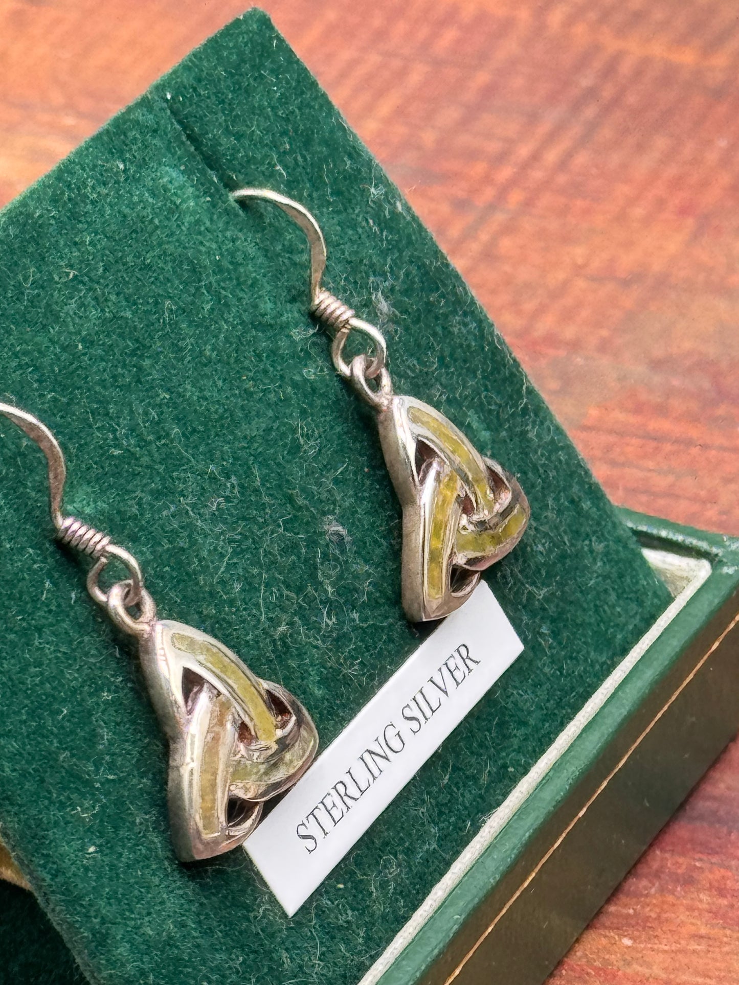 Vintage Sterling Silver Connemara Marble Trinity Knot Earrings Irish