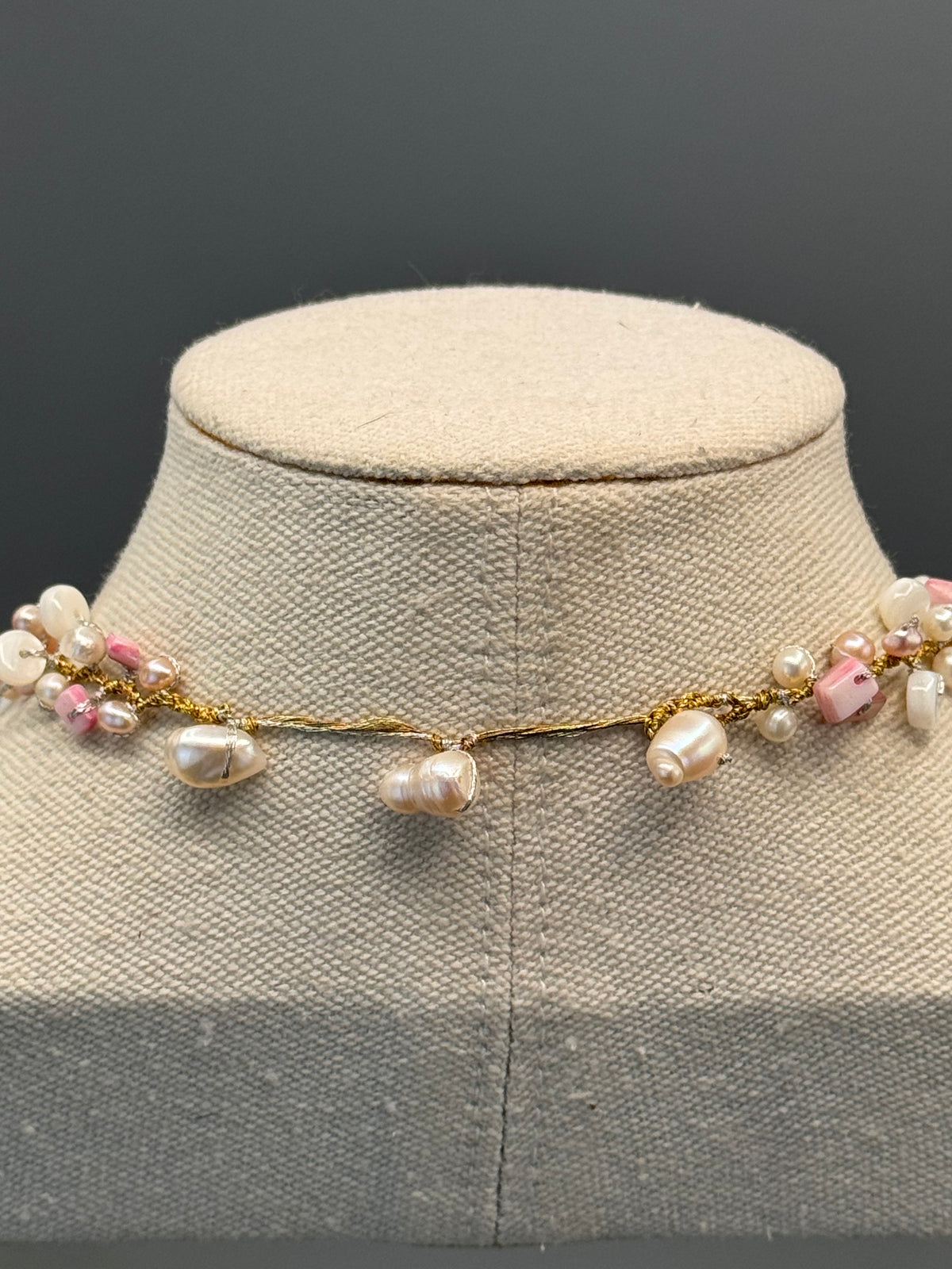 Handmade Pearl Rose Quartz Necklace Hand Knotted Baroque Pearls 16”