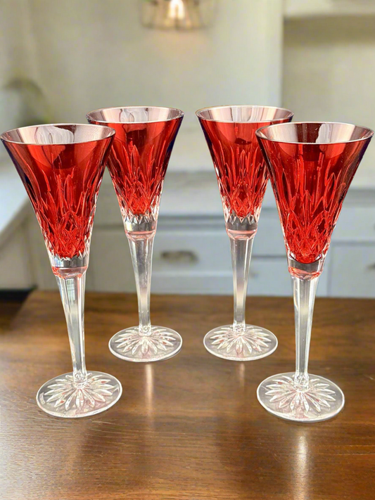 Waterford Lismore Crimson “Champagne” Flute (Set of 4) Crystal 9 1/4"H