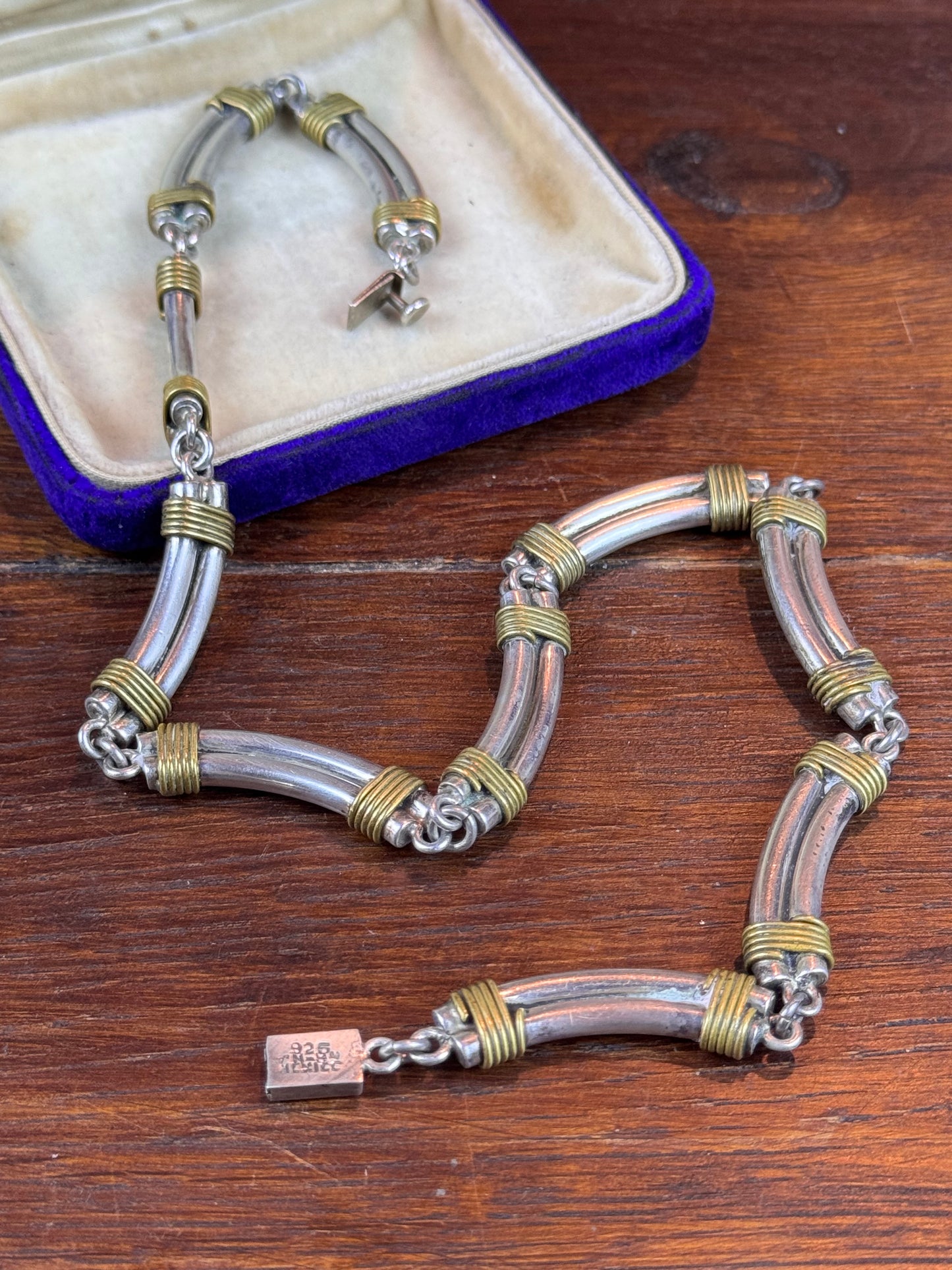 Vintage Mexico 925 Sterling Silver Two-Tone Link Necklace TM-84 17” 74.8g