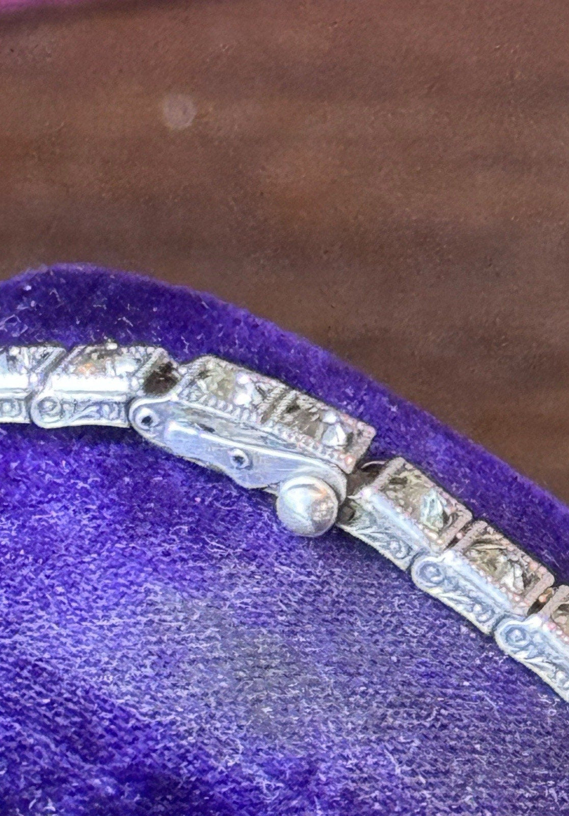 Antique Art Deco Sterling Rhinestone Tennis Bracelet Pat. 9.15.25 6.75”