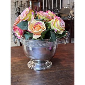 Antique Silver-plate Wine Cooler Champagne Bucket Neoclassical Footed Urn Planter Handles 13.25”