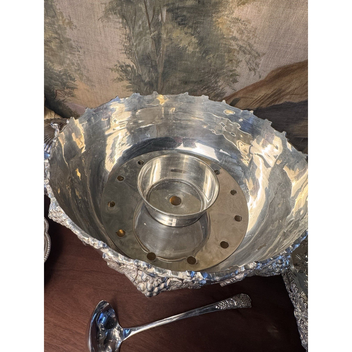 Vintage Silverplate Punch Bowl Grape Wine Champagne Cooler 15.5”