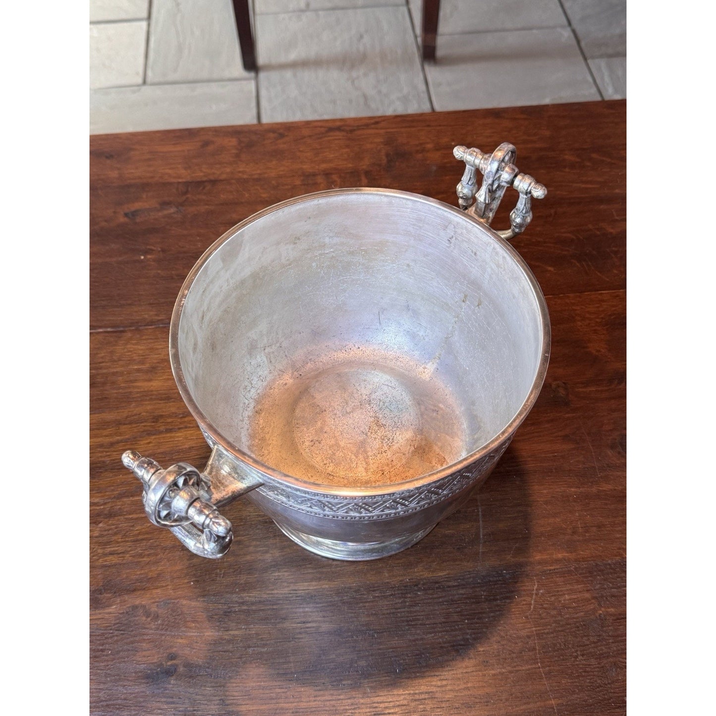 Antique Silver-plate Wine Cooler Champagne Bucket Neoclassical Footed Urn Planter Handles 13.25”