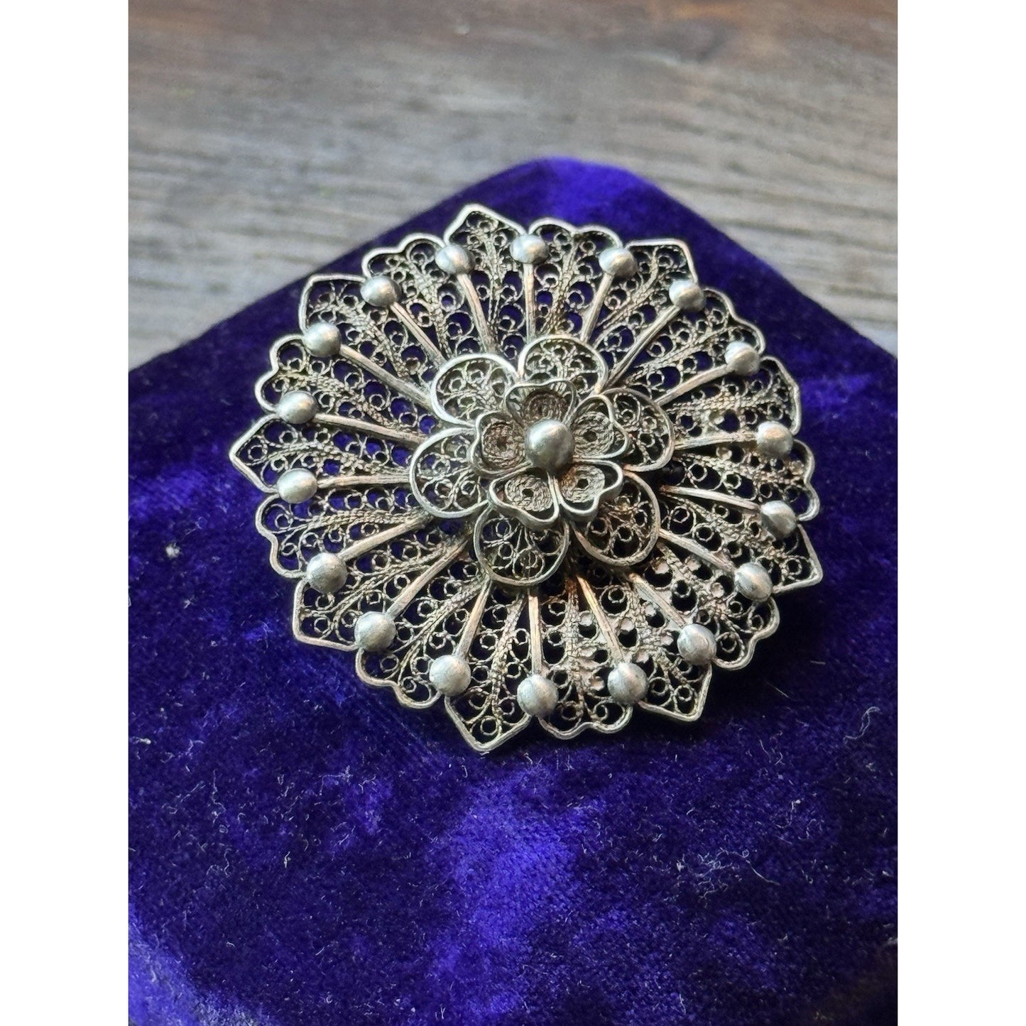 Vintage Silver Filigree Flower Pendant Tested Silver 1.75” Statement Jewelry