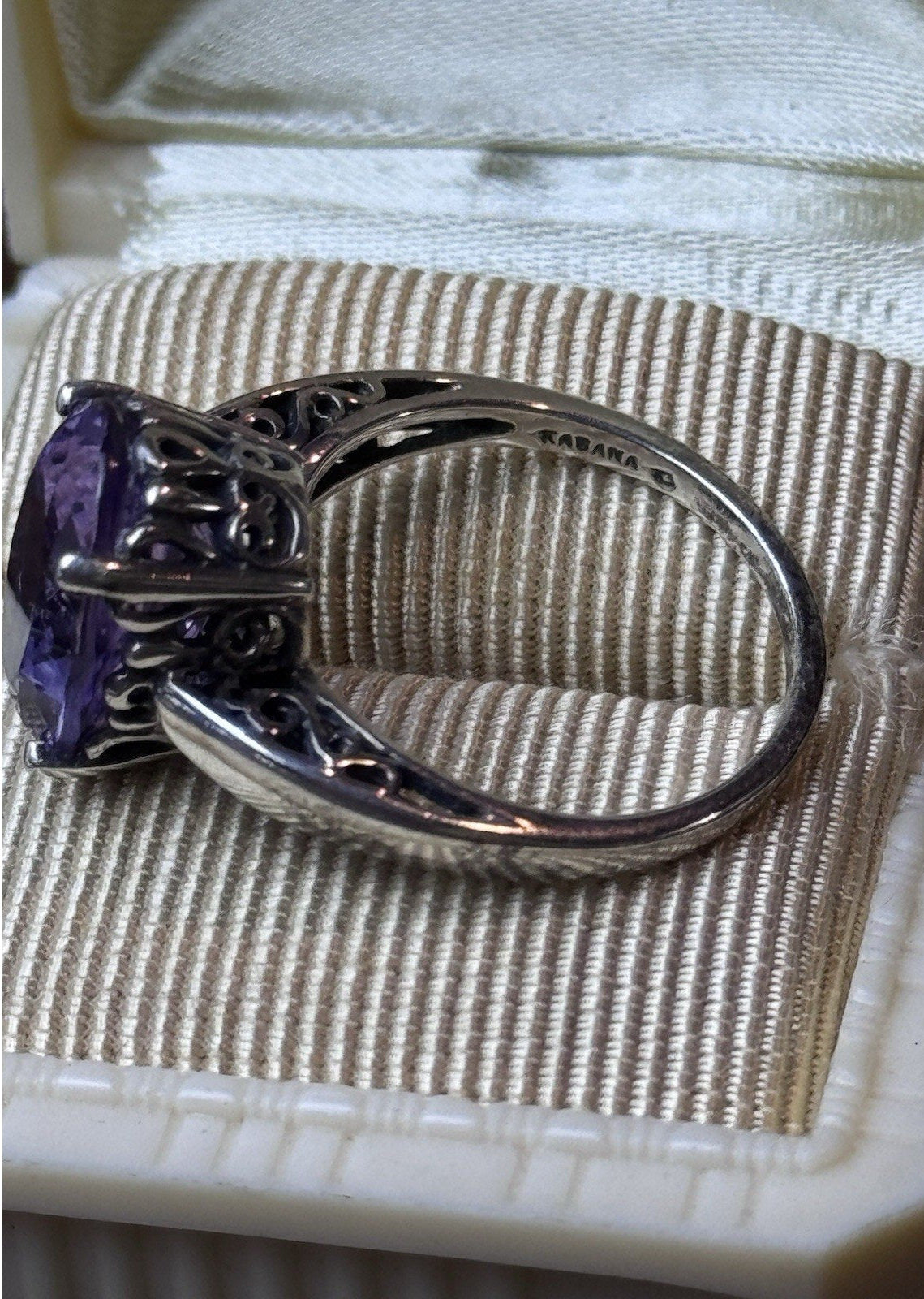 Sterling Silver Ring Purple Amethyst Size 7.5 Signed KABANA Estate Jewelry