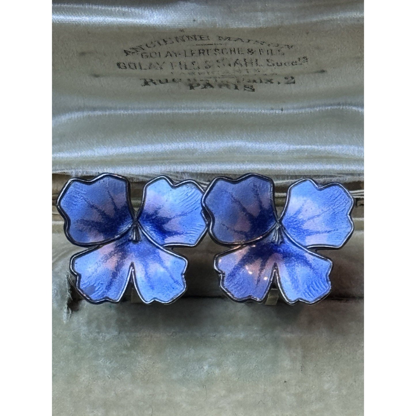 Vintage David Andersen Sterling Silver Blue Lavender Enamel Pansy Clip Earrings