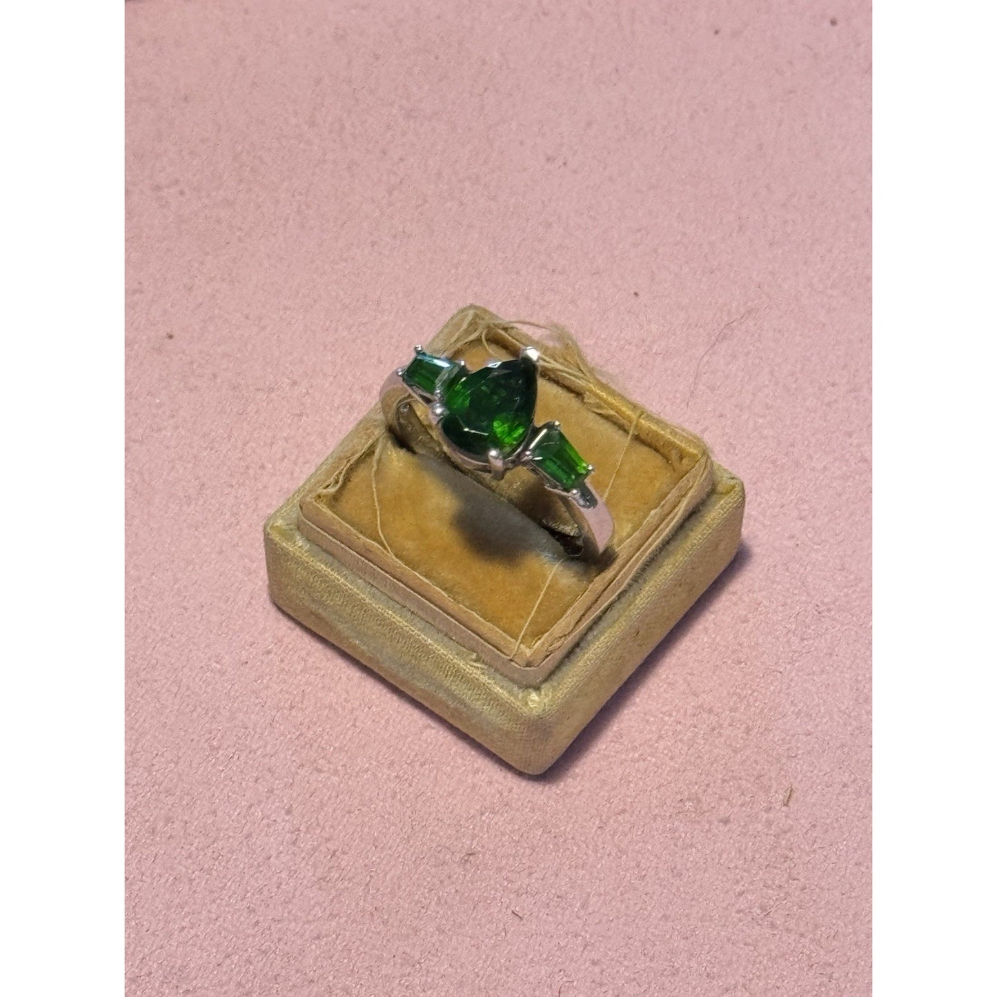 Vintage BBJ Sterling Silver Green Rhinestone Ring – Size 9.75