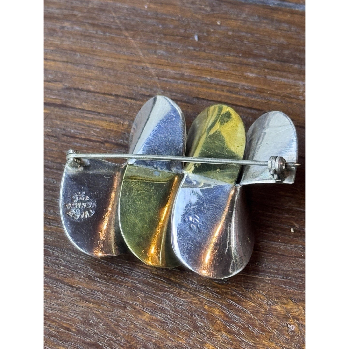 Modernist Sterling Silver Vermeil Brooch Mexico 925 Abstract Pin 2” Vintage