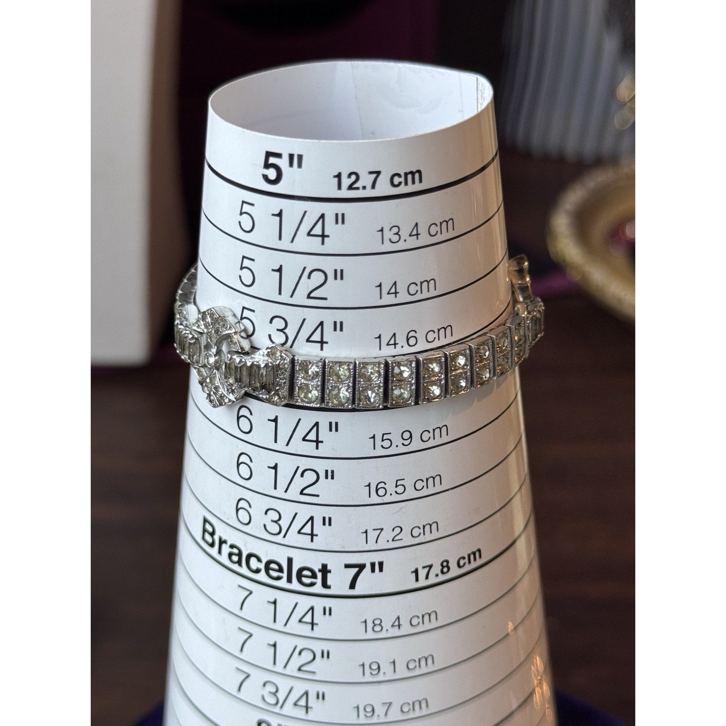 Antique Tennis Bracelet 1920s Sterling Silver Art Deco Rhinestone Patented 6”