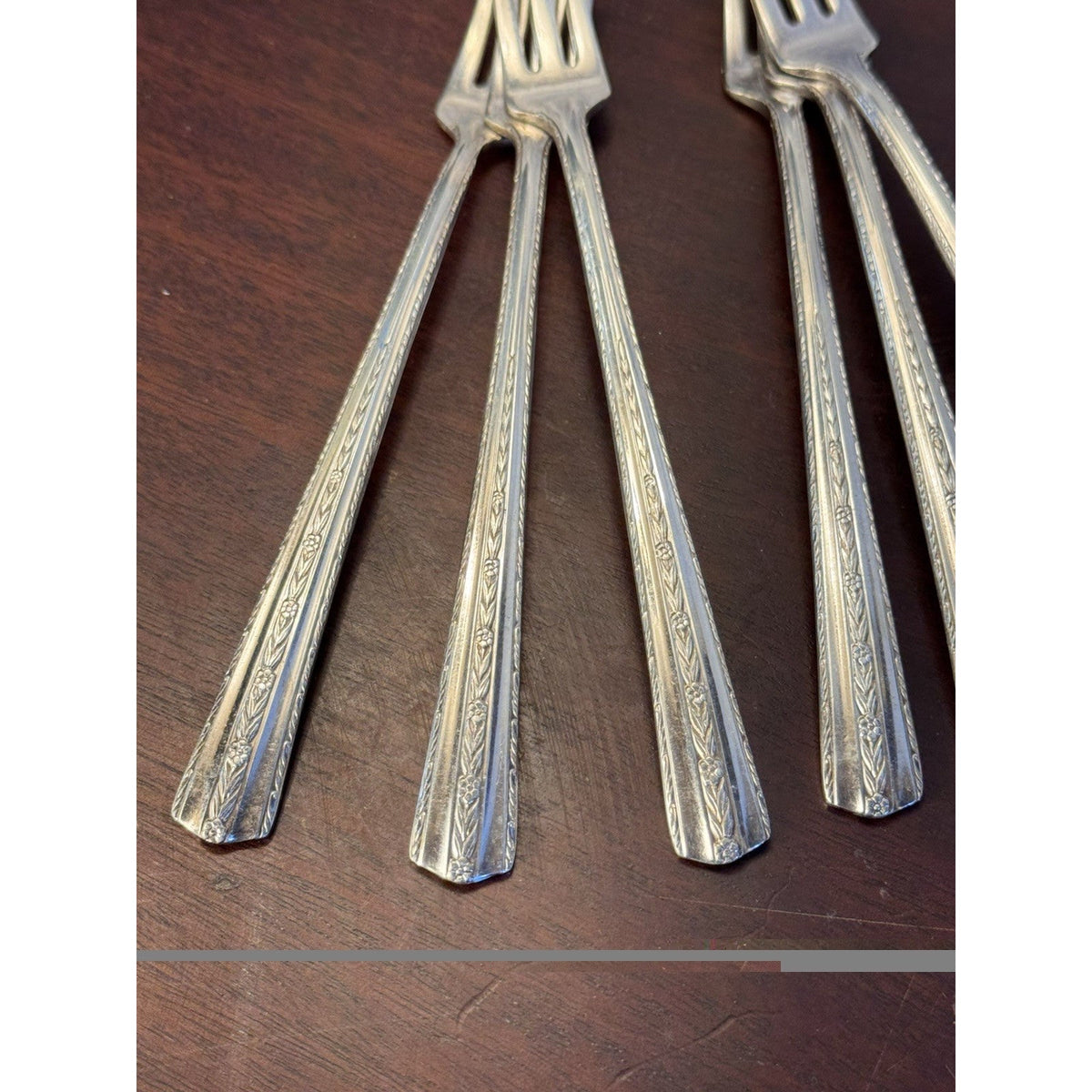 Vintage Cocktail Forks Set 6 Wallace Silverplate Floral Pattern