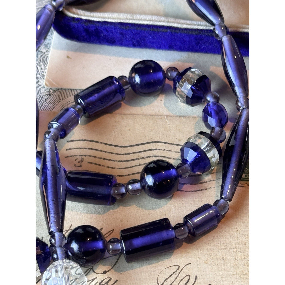 Art Deco Czech Purple Glass Crystal Bead Necklace Restrung 27.5” Vintage