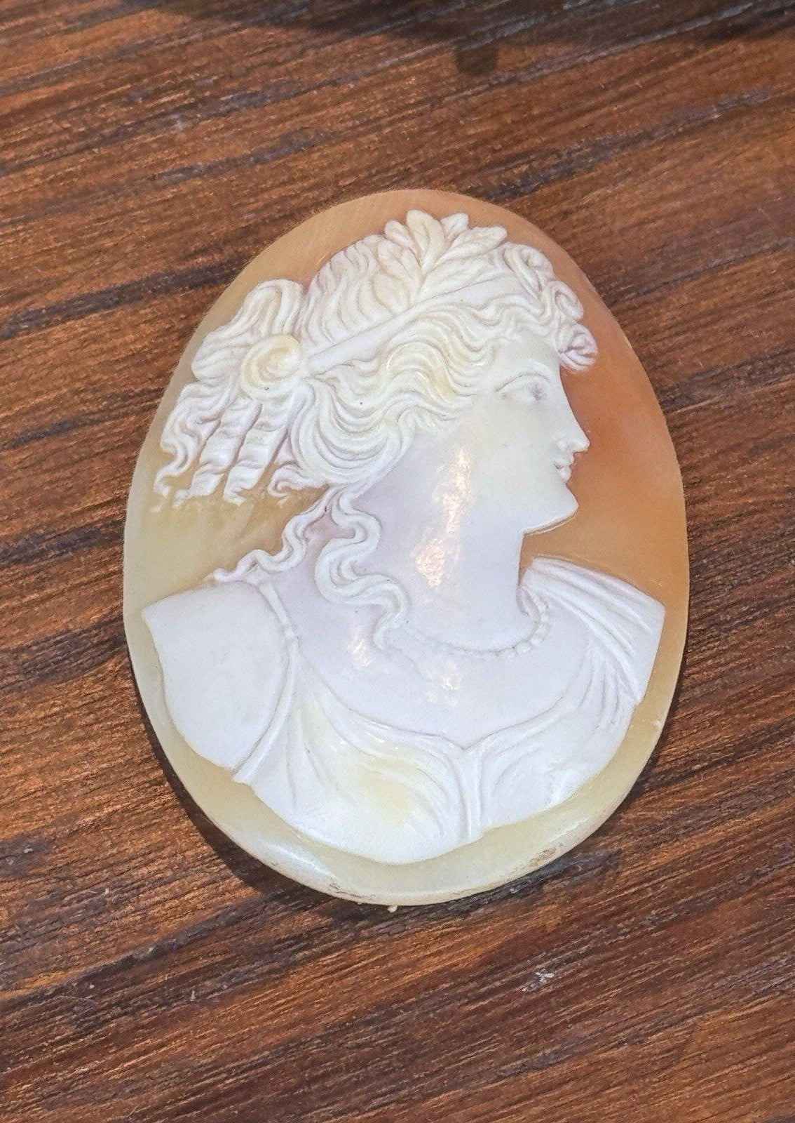Victorian Shell Cameo Loose Carved Classical Woman Maiden Portrait 2” ANTIQUE