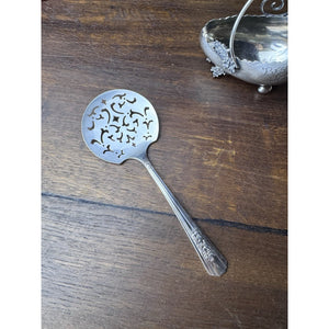 Vintage Silverplate Tomato Server Pierced Serving Spoon 7.5” Floral Art Deco