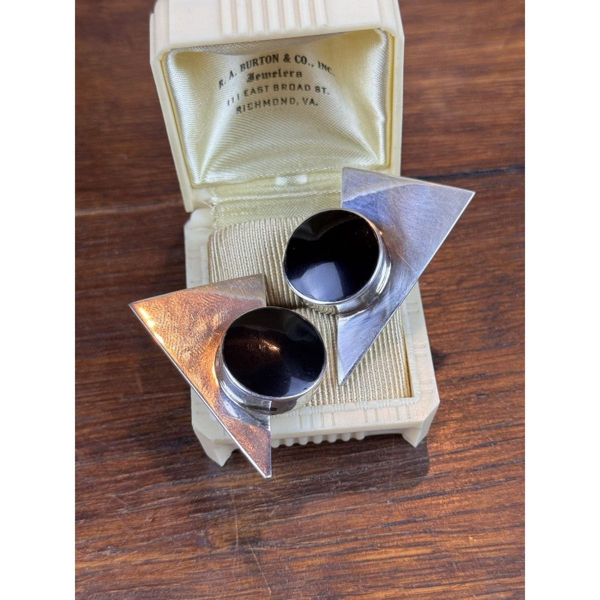 Vintage Sterling Earrings Mexico 925 TP-98 Black Onyx Modernist Clip 1.75”