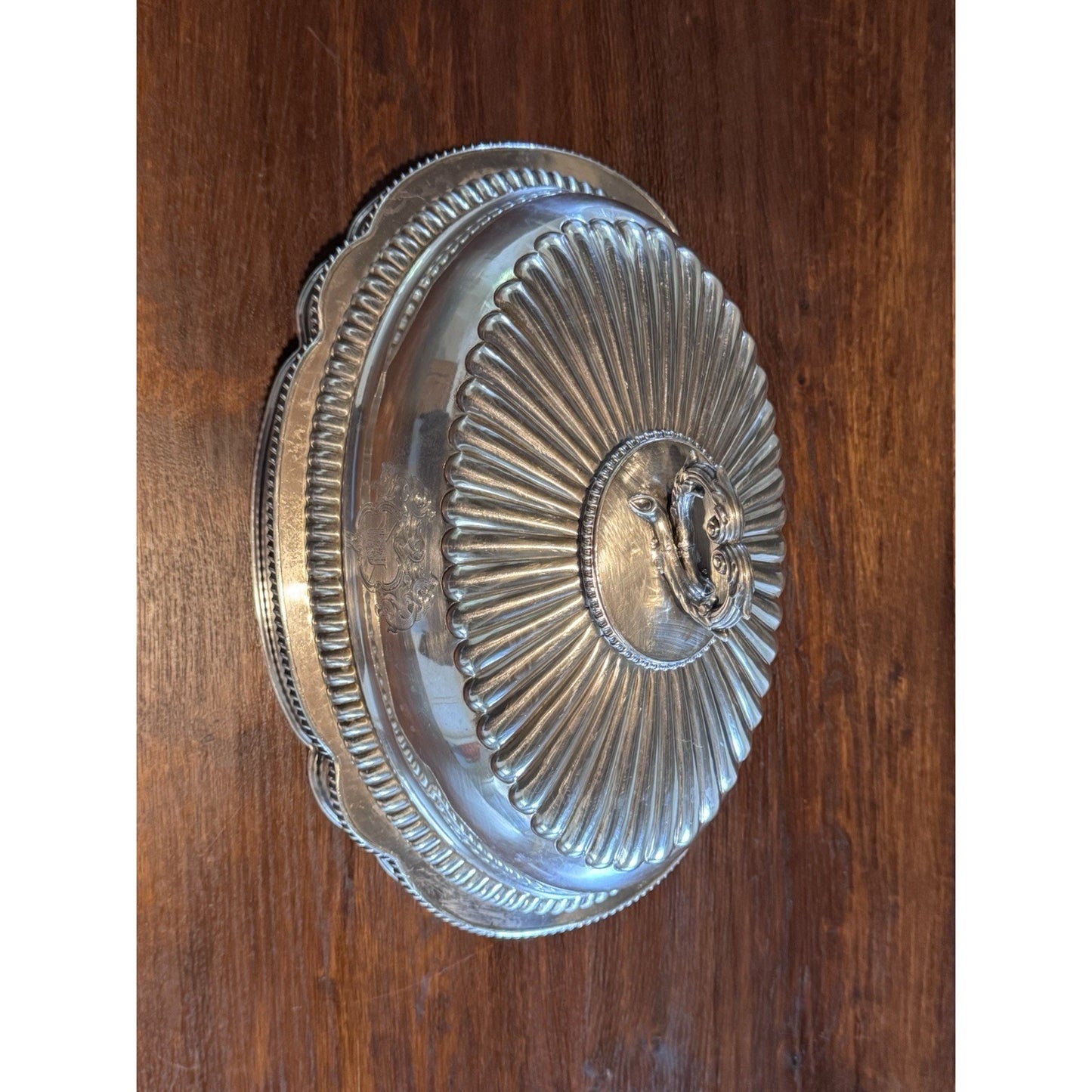 Antique Sheffield Silver Plate Food Dome with Heraldic Engraving