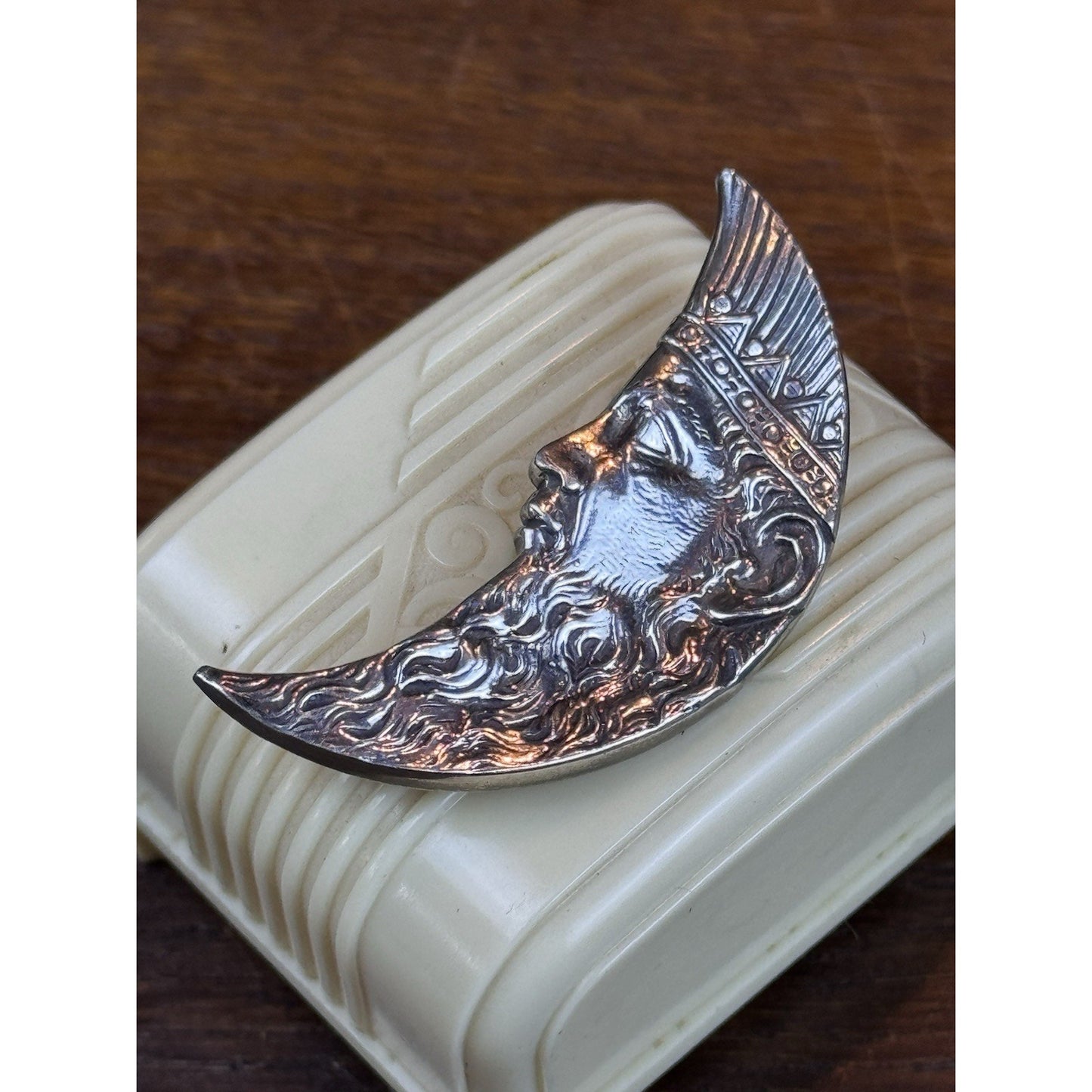 Sterling Silver Brooch 2” GFMW Man in the Moon Crescent Celestial Figural Pin