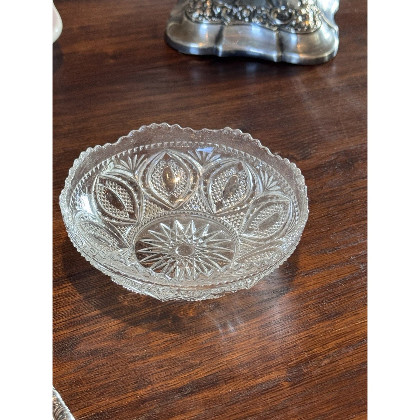 Silverplate Relish Dish Rogers Bros Reticulated Bowl w Antique Glass Insert 9”