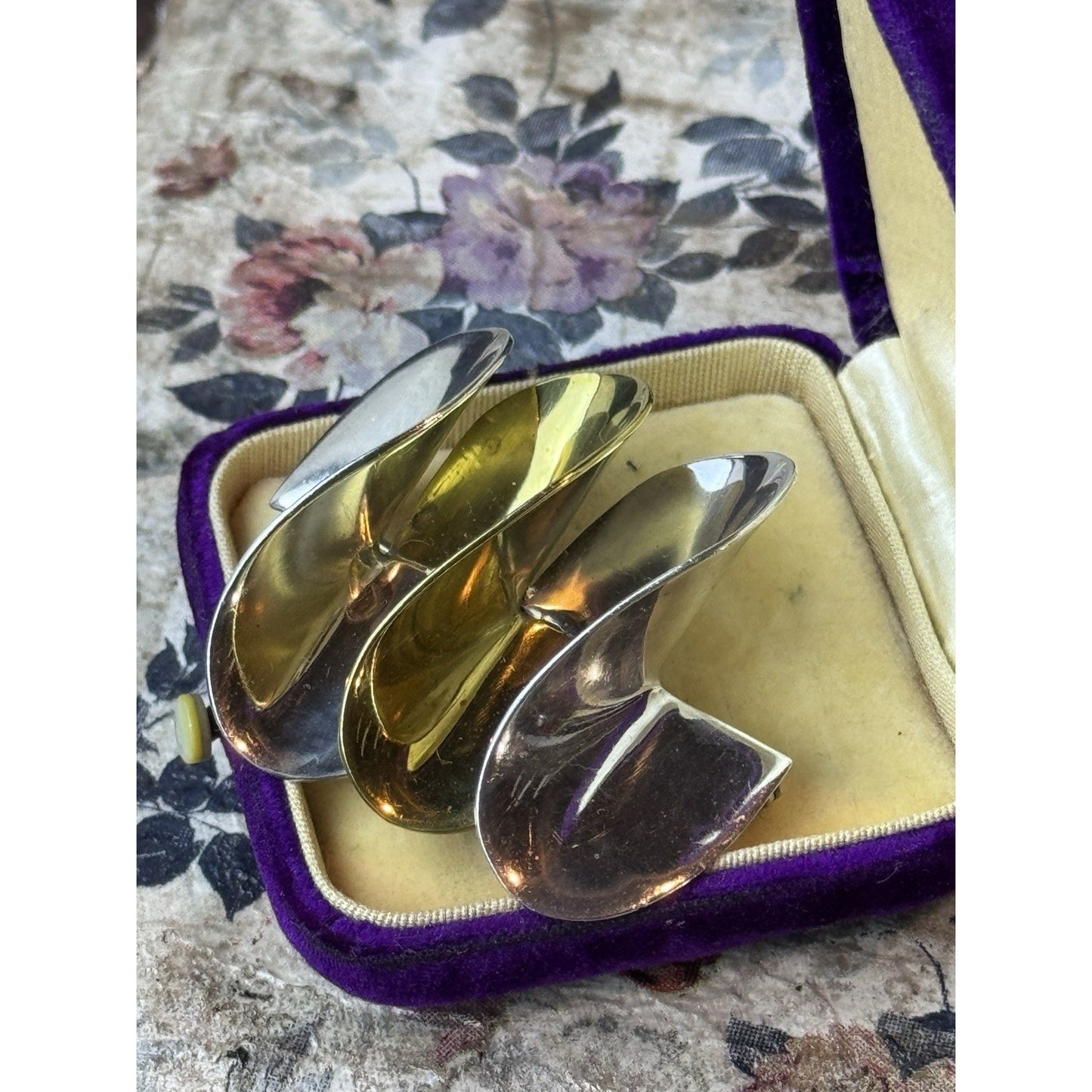 Modernist Sterling Silver Vermeil Brooch Mexico 925 Abstract Pin 2” Vintage