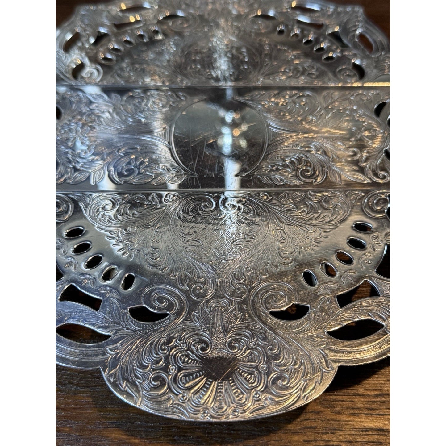 Vintage Silverplate Expandable Trivet Ornate Reticulated 10.5” To 12.5”
